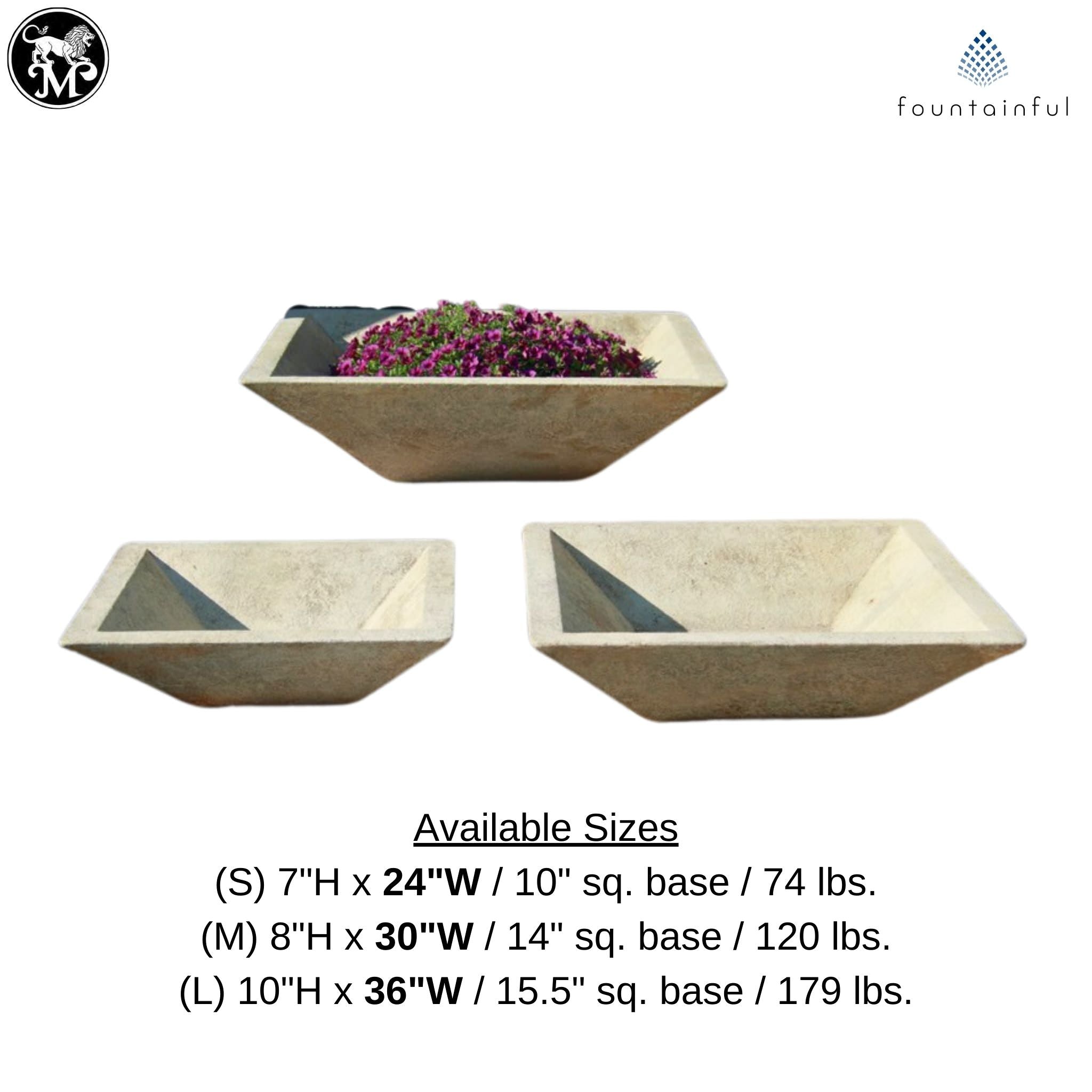 Low Square Bowl Concrete Planters - Massarellis