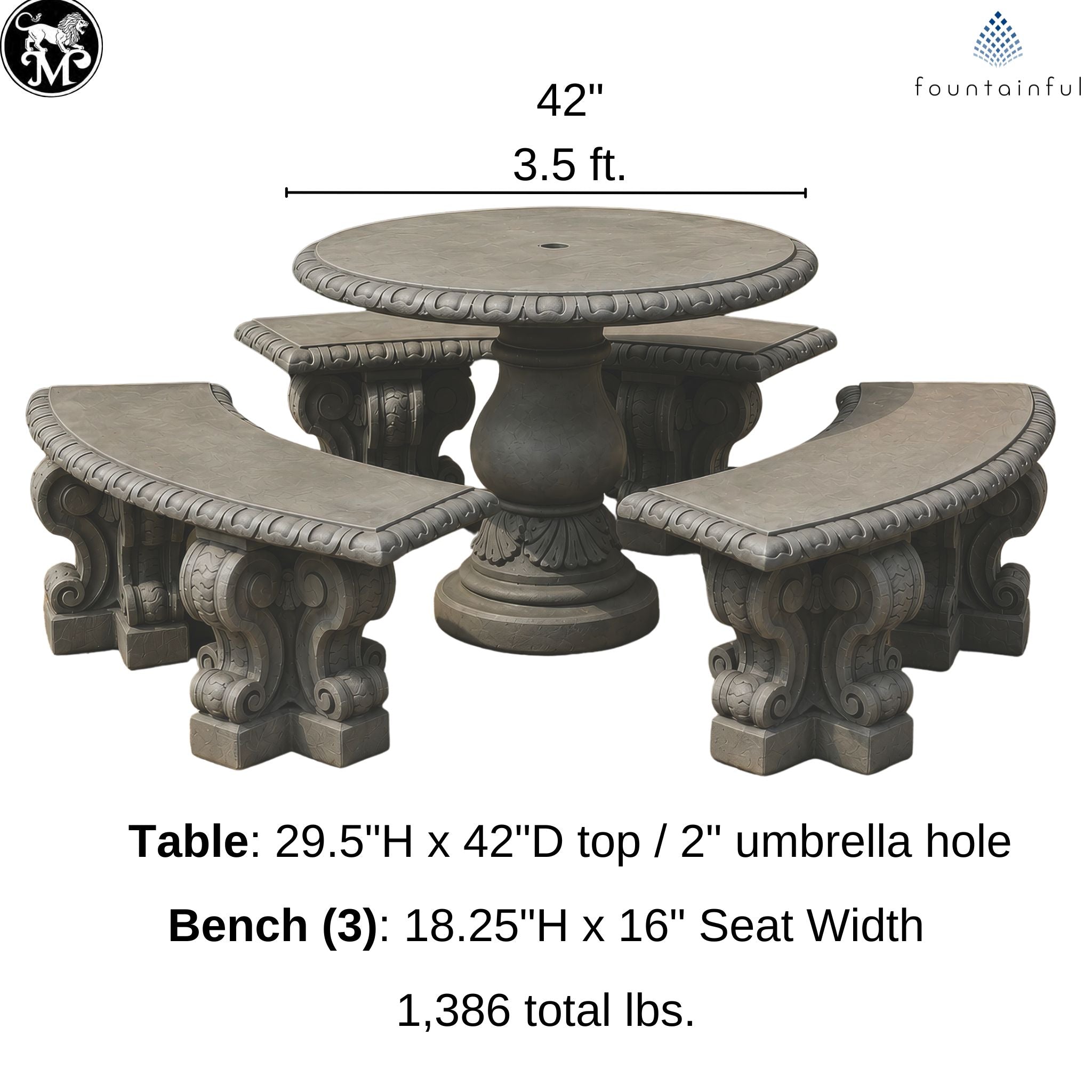 Verona Concrete Table & Bench Set - Massarellis #4850
