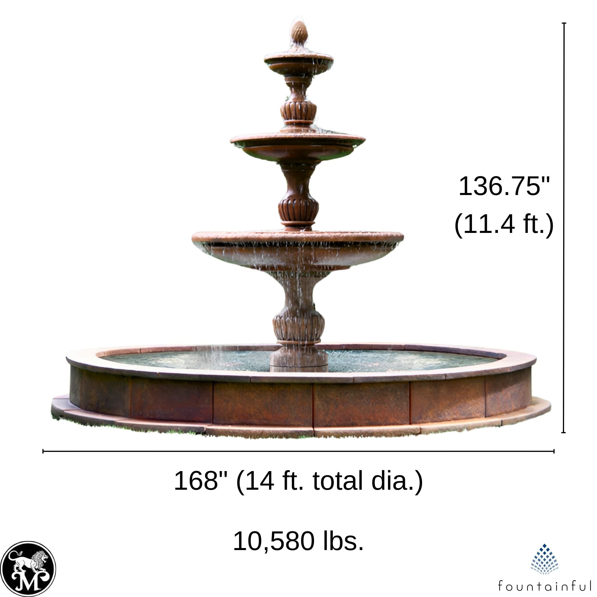 Savona 3-Tier Concrete Fountain w/Pool - Massarellis #3715