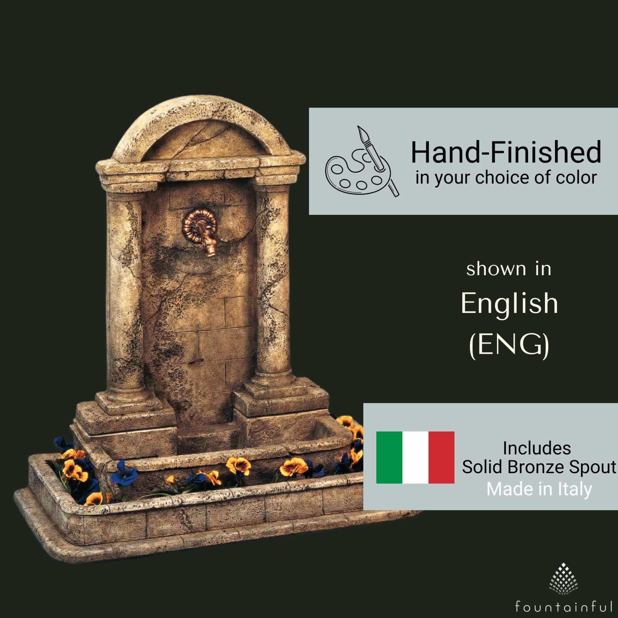 Foro Romano Concrete Wall Fountain w/Planter & Bronze Spout - Thumbnail 4