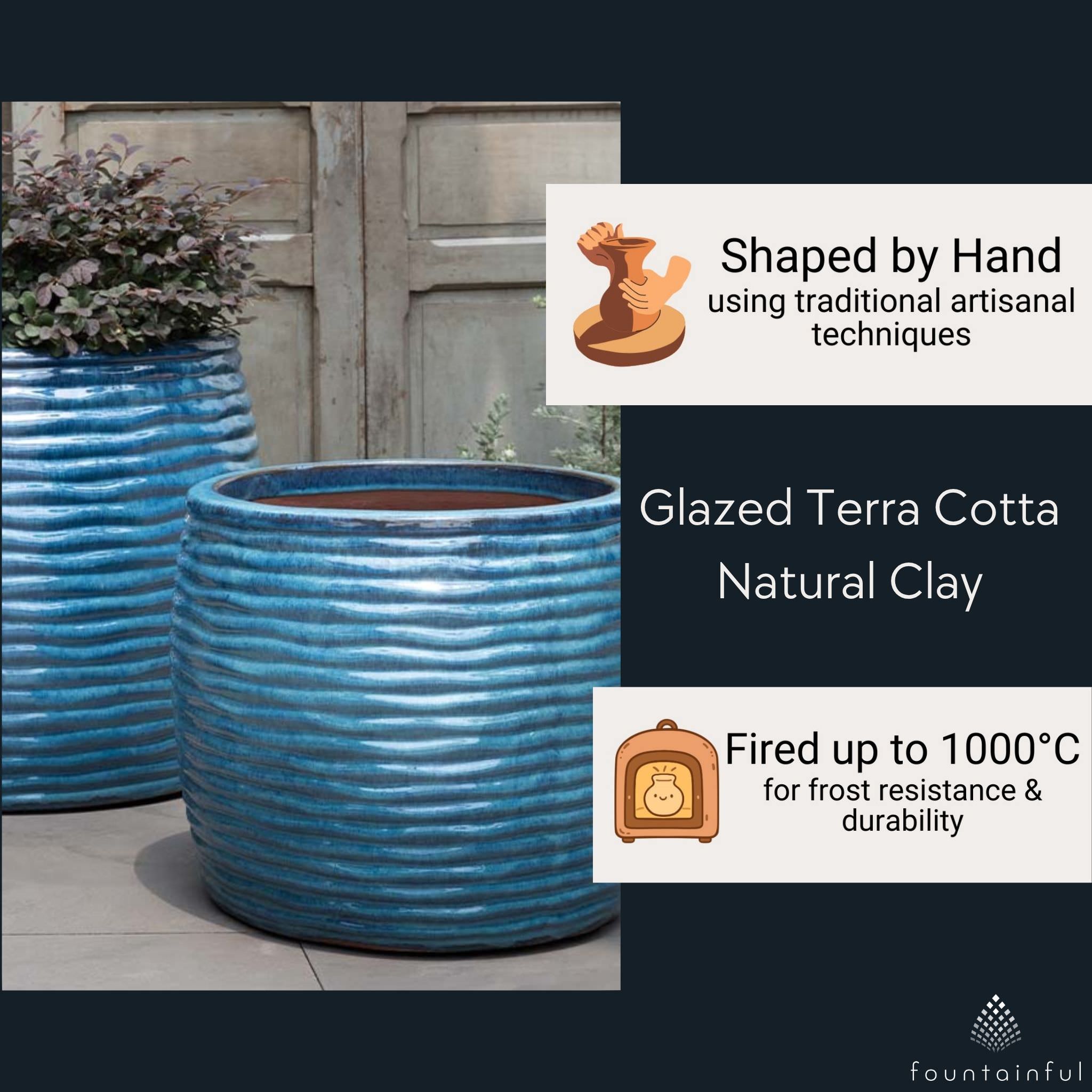 Montauk Tall Set of 3 Glazed Terra Cotta Planters - Campania #7004