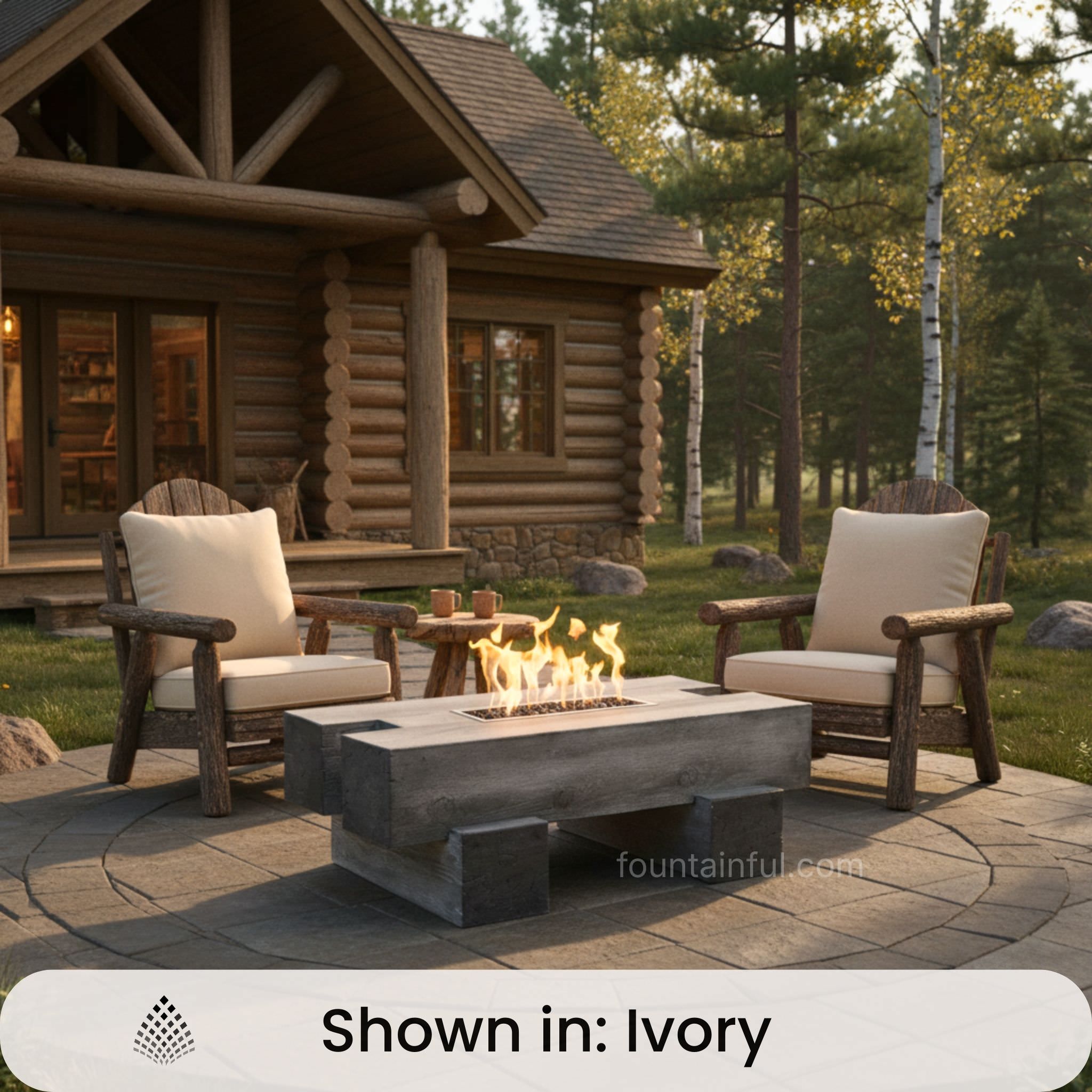 Palo Woodgrain Concrete Firepit in Ivory - Luxury Rustic