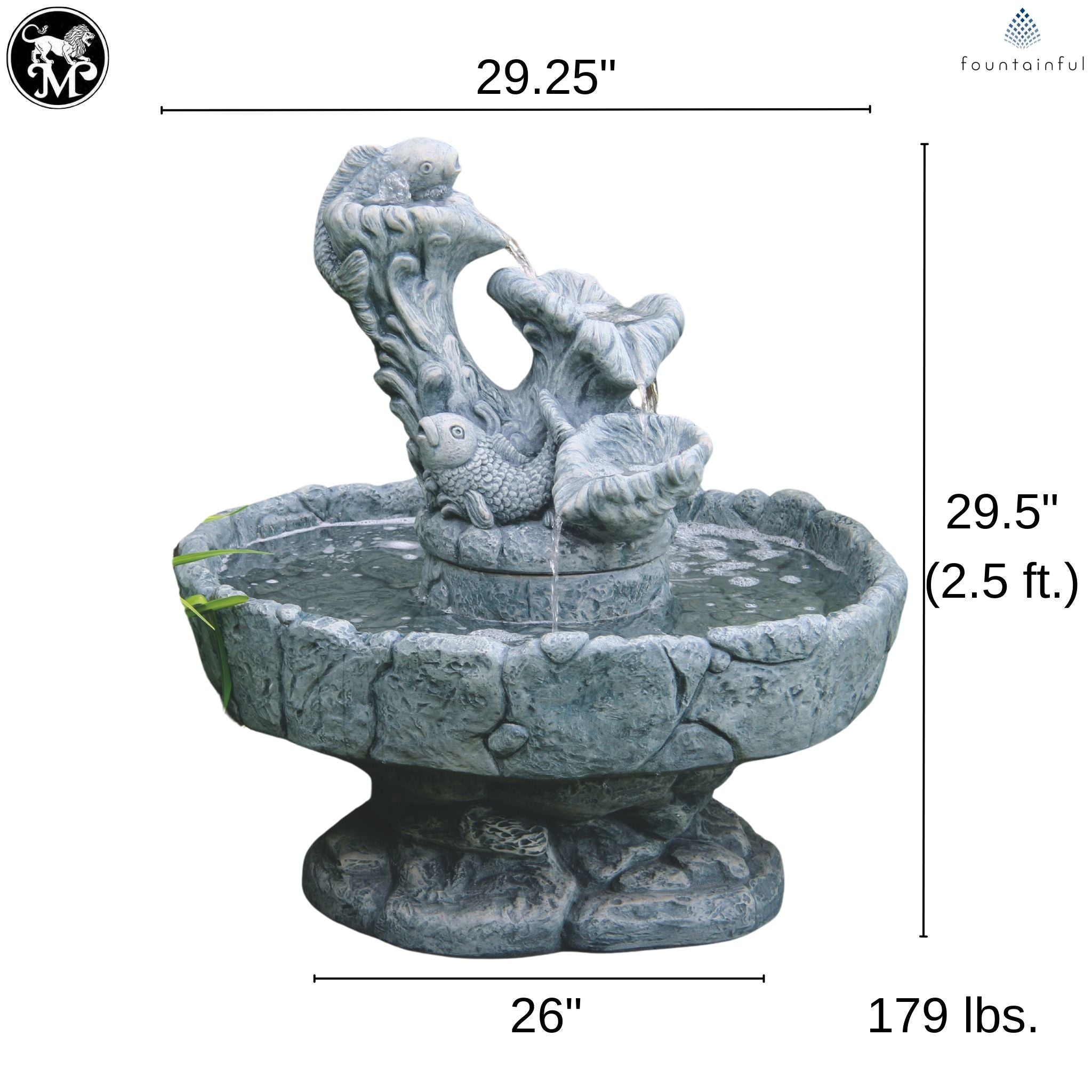 Fish 3-Tier Concrete Fountain - Massarellis #3874