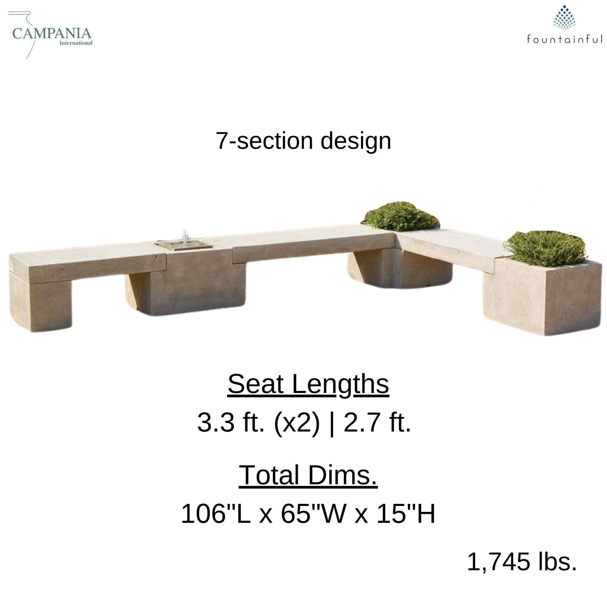 XL Memorial Bench w/Fountain & 2 Planters - Campania #MB003