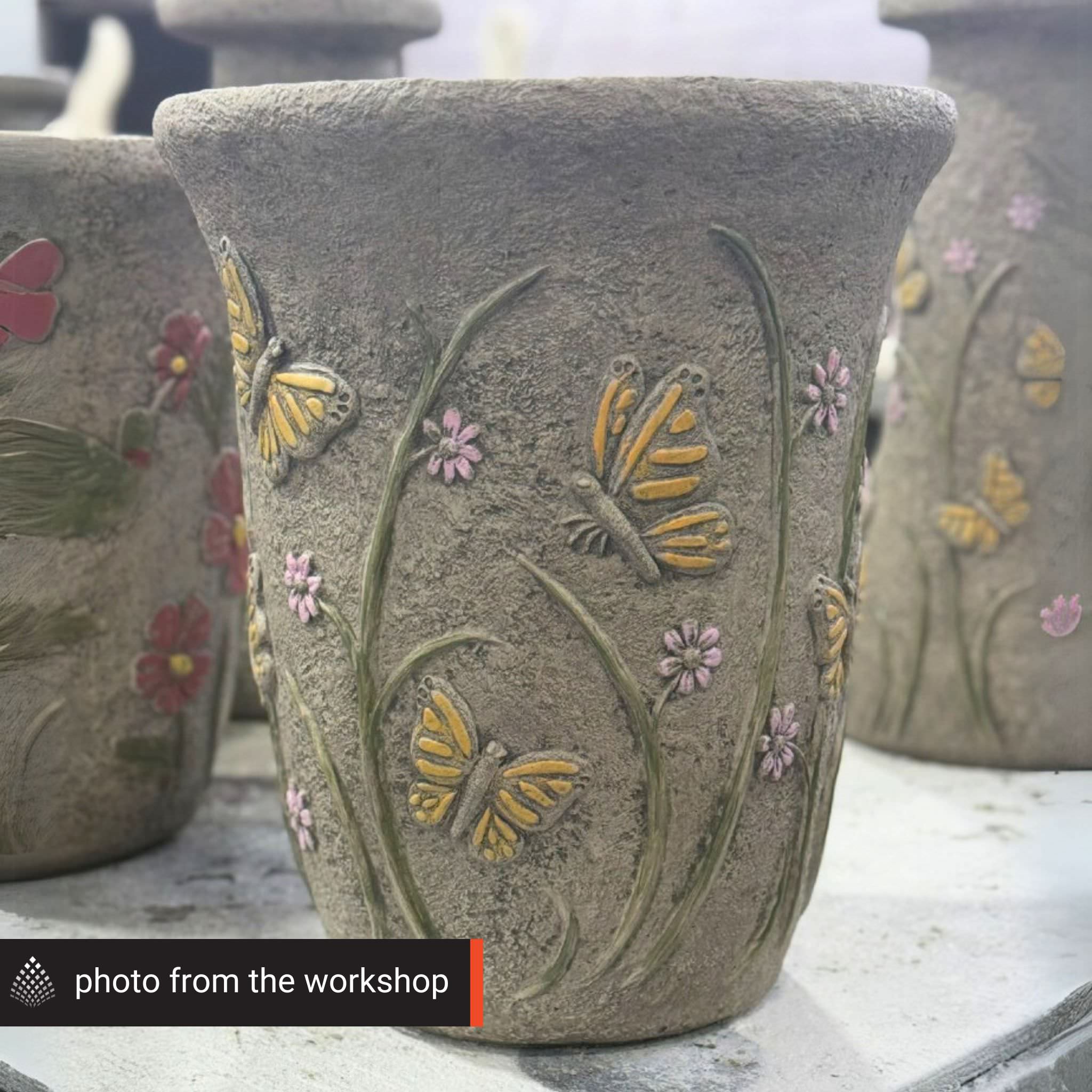 Butterfly & Flowers Concrete Planter