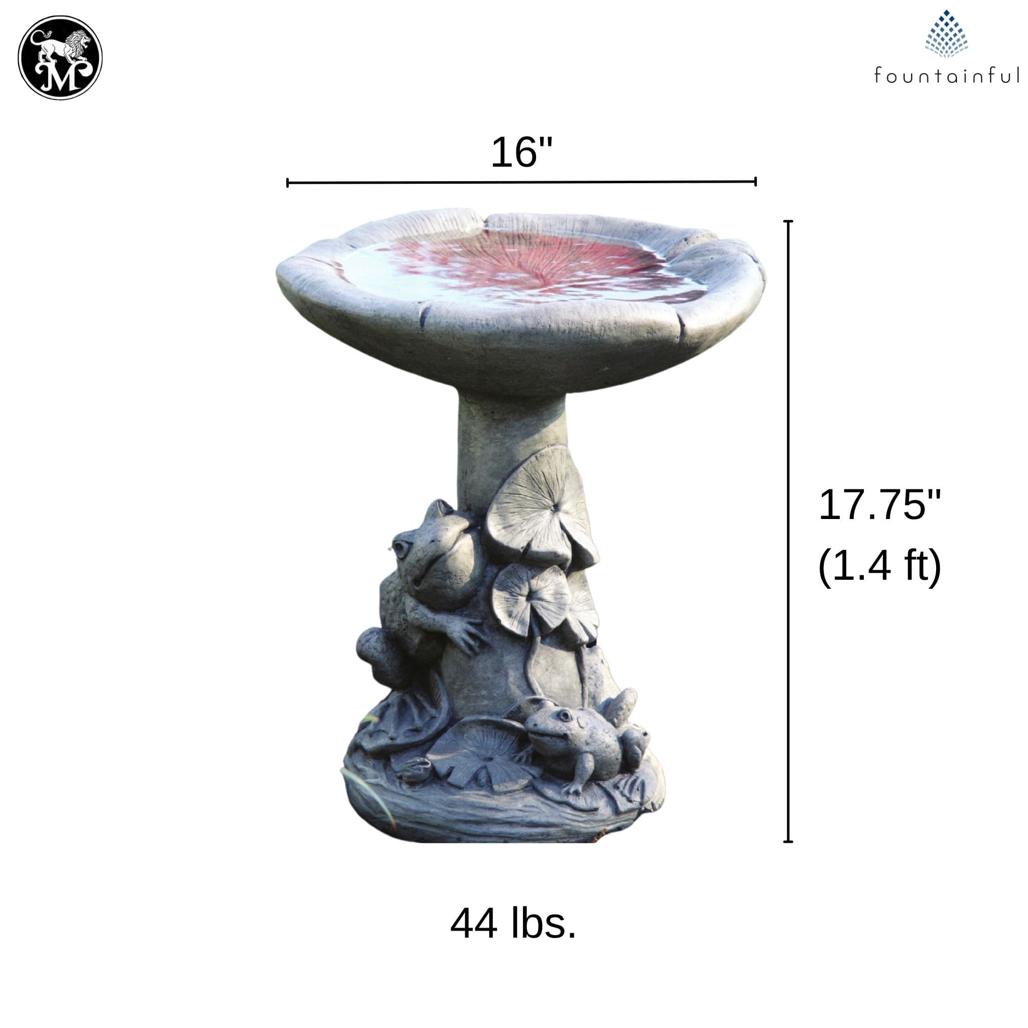 Frogs and Lilies Concrete Bird Bath - Massarellis #9750