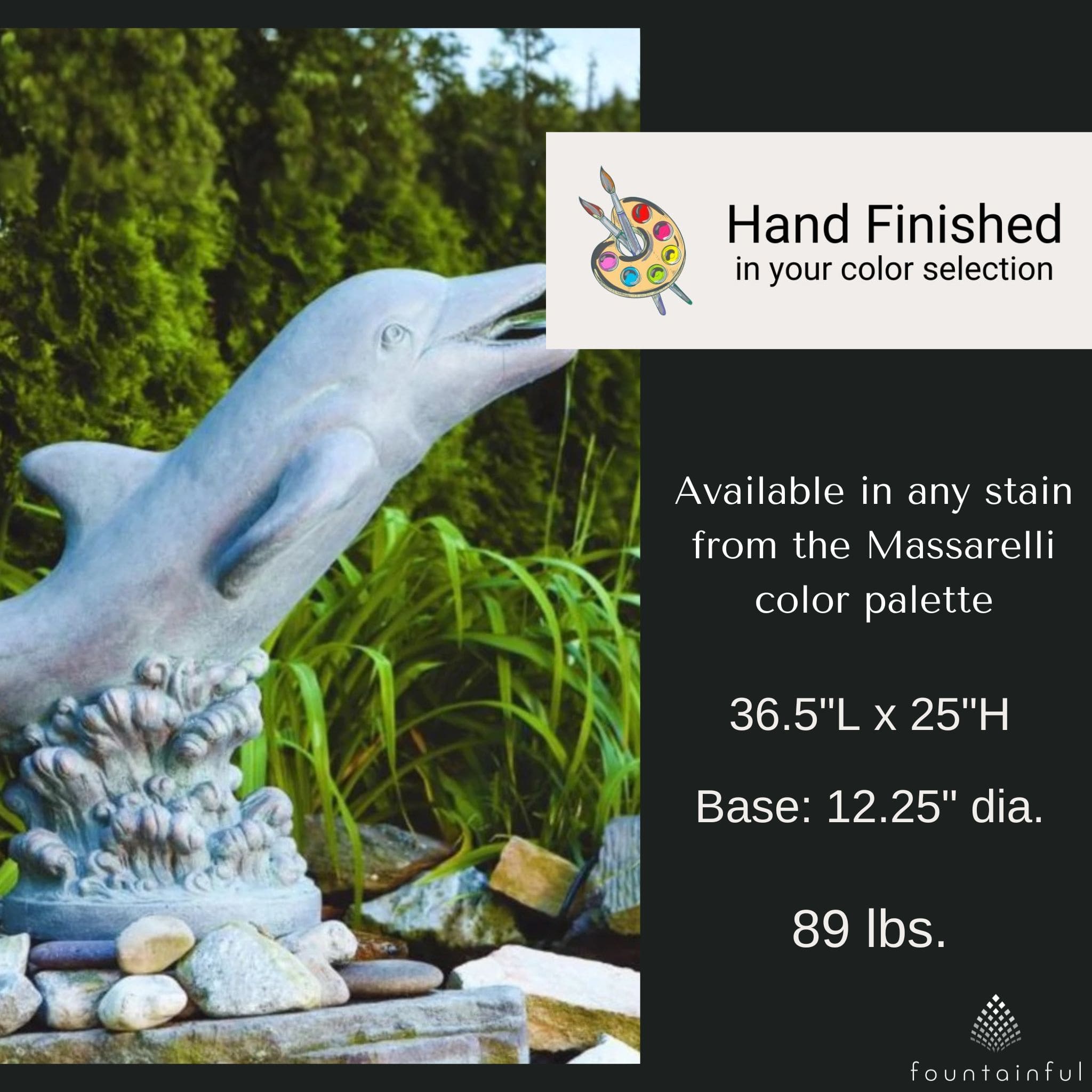 Lying Dolphin Plumbed Concrete Water Statue - Massarellis #4105