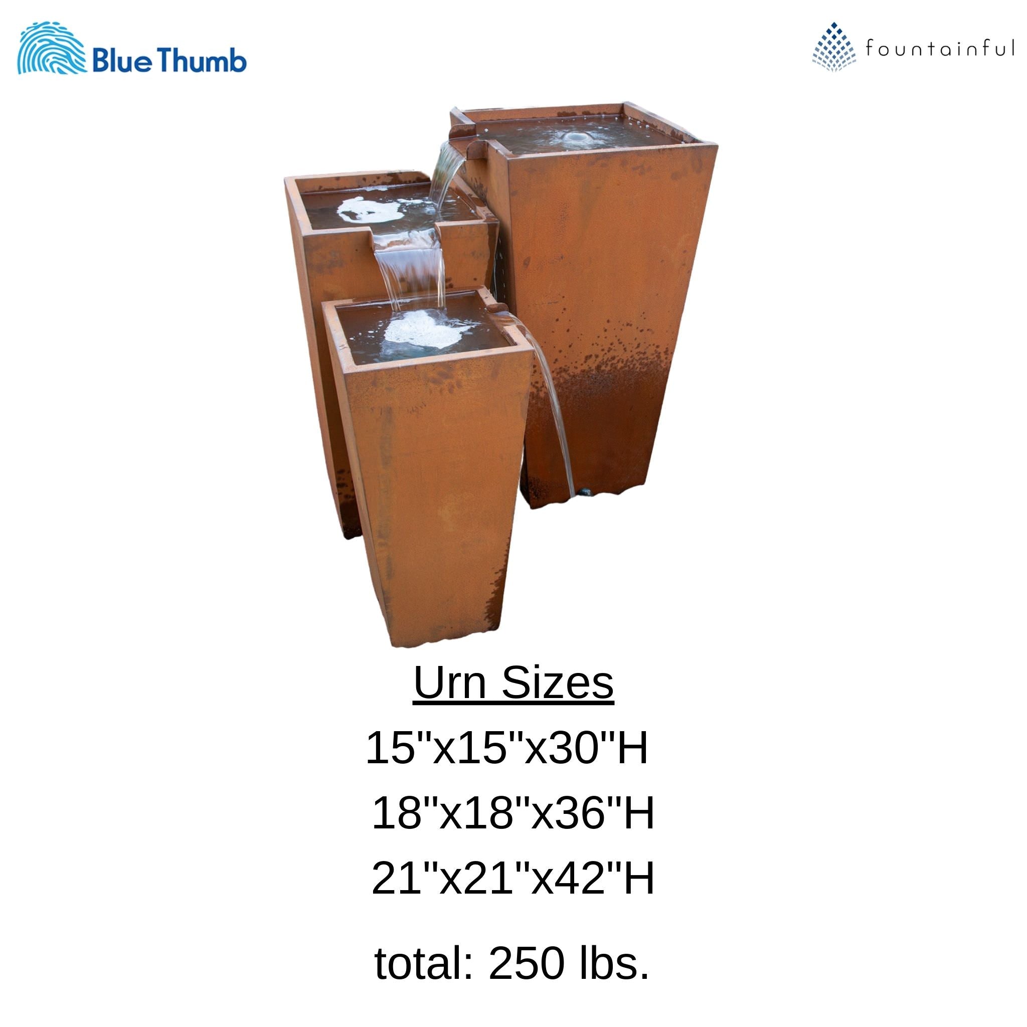 Triple Corten Steel "Rusted" Urn Fountain Kit - Blue Thumb