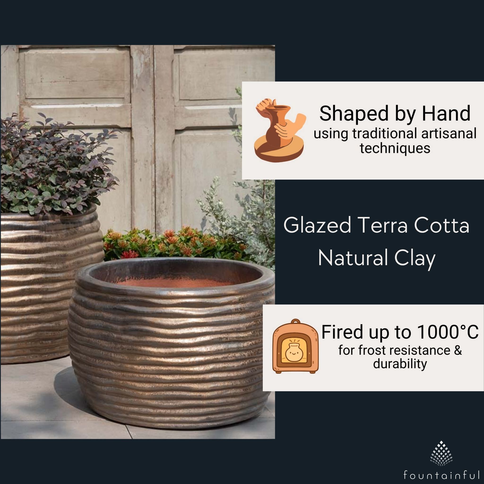 Montauk Low Set of 3 Glazed Terra Cotta Planters - Campania #7005
