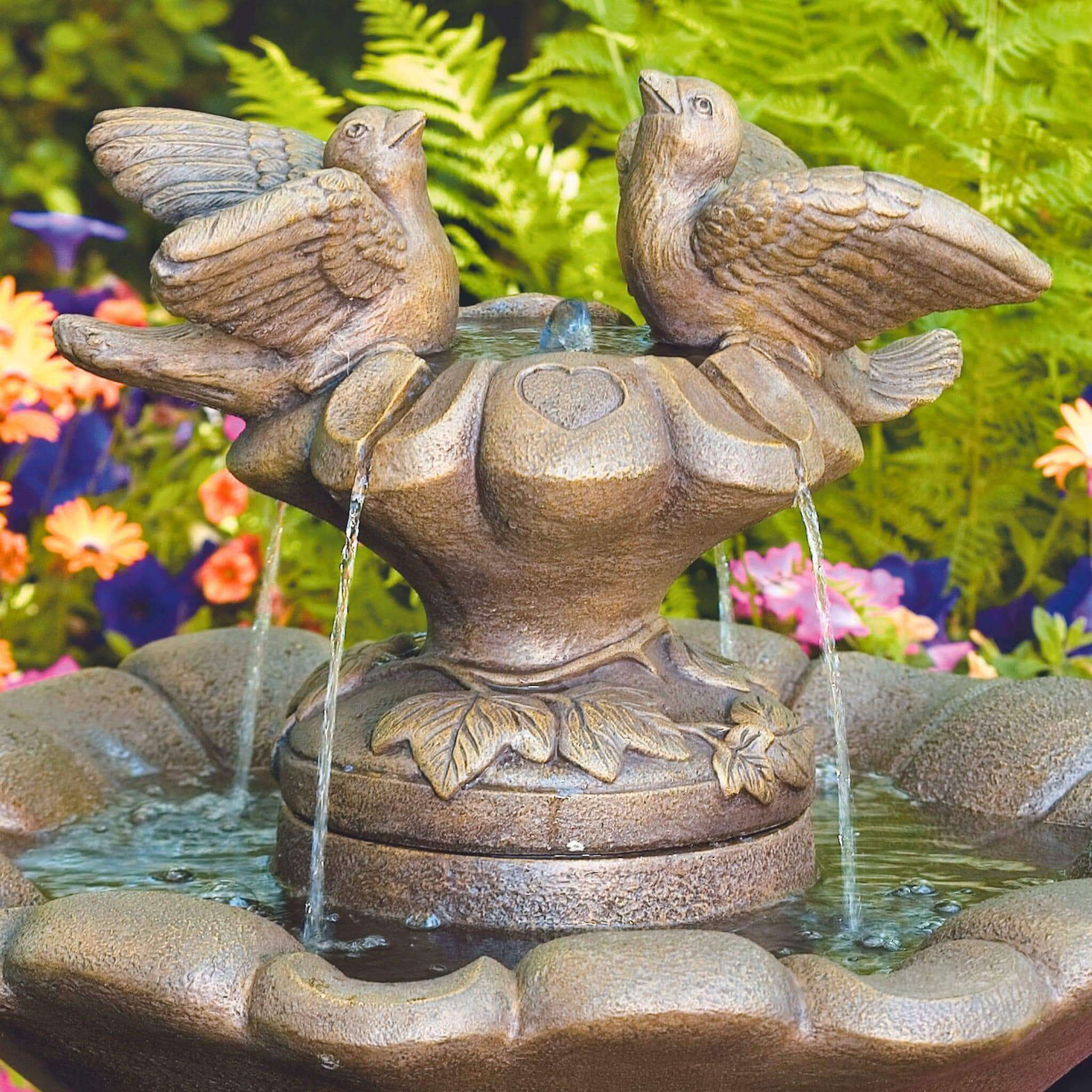 Doves of Love on Flower Shell Concrete Fountain - Massarellis #3545