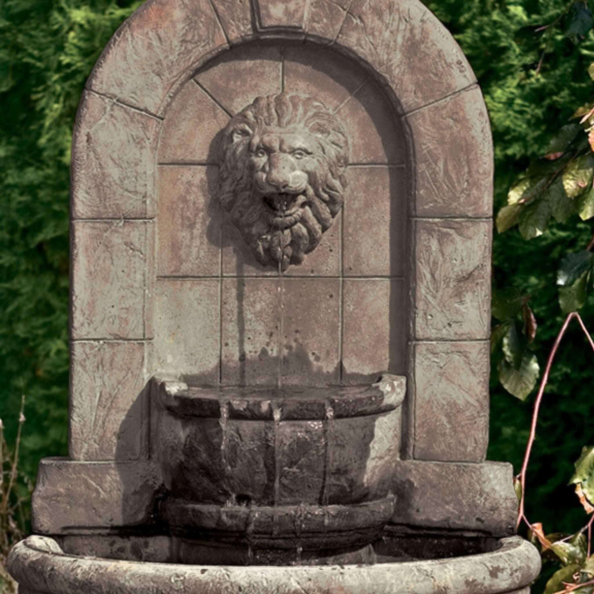 Lion Finial Concrete Garden Wall Fountain - Massarellis #3567
