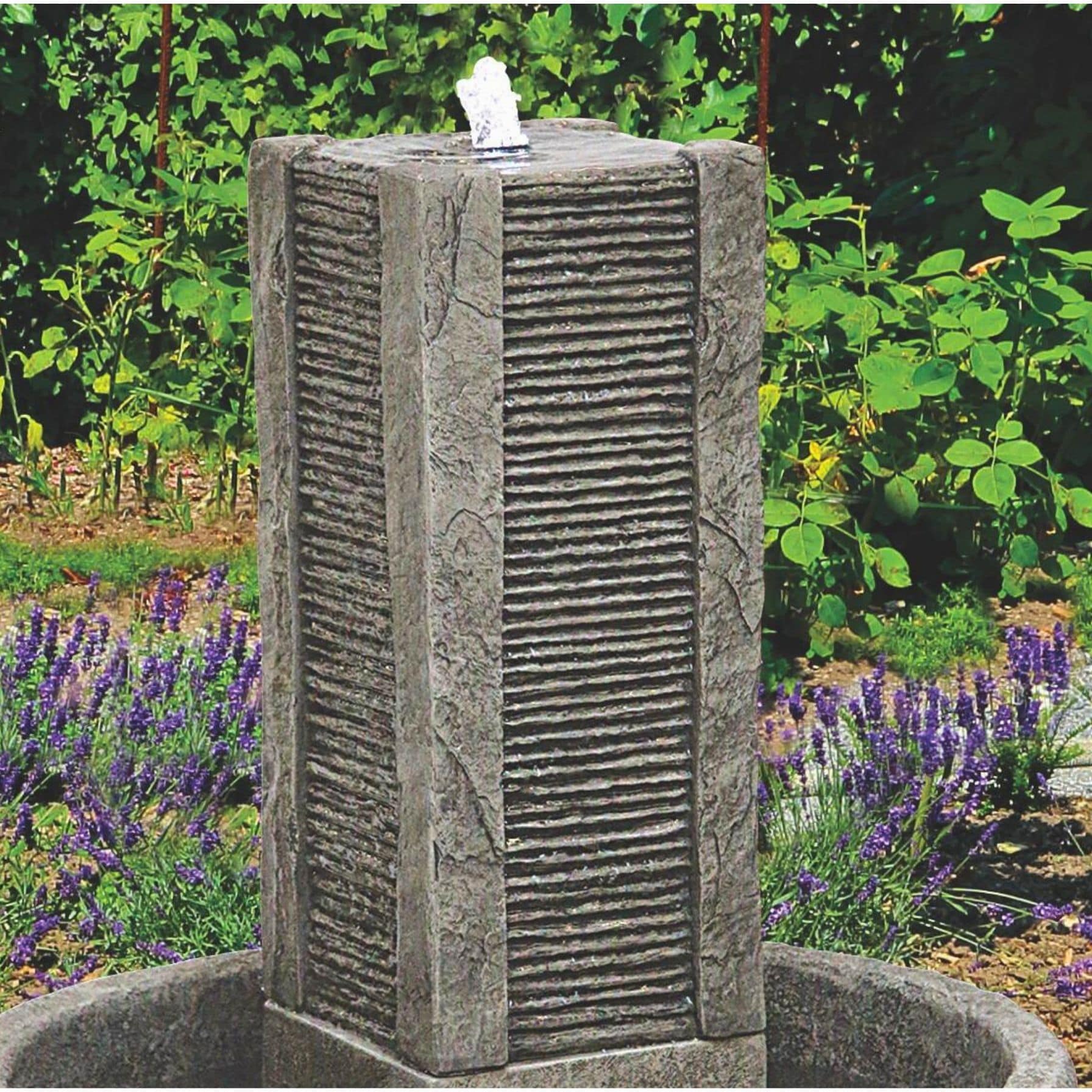 Slate Tower Concrete Fountain with Lights - Massarellis #3811