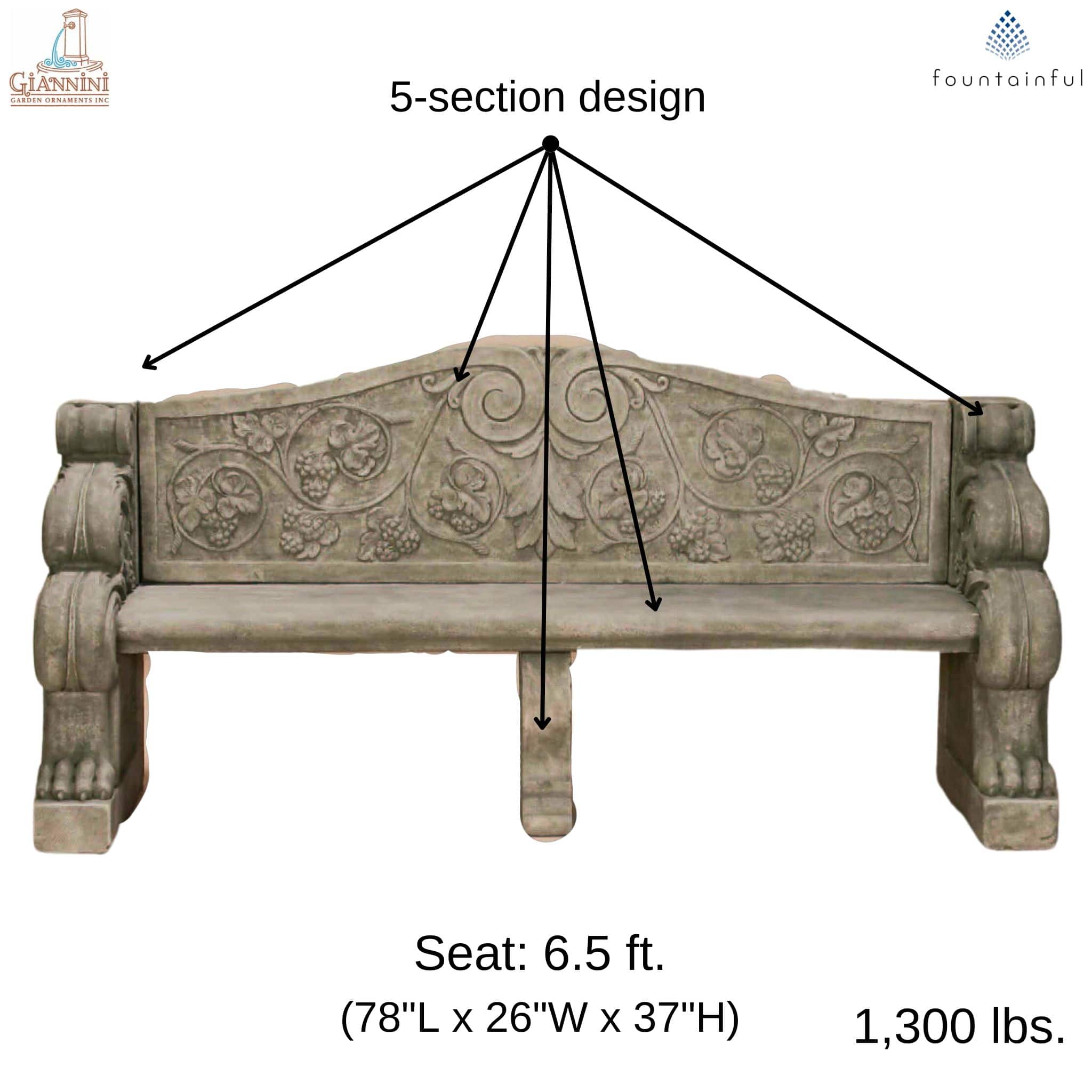 Villa Antinori Concrete Garden Bench  - Giannini #558