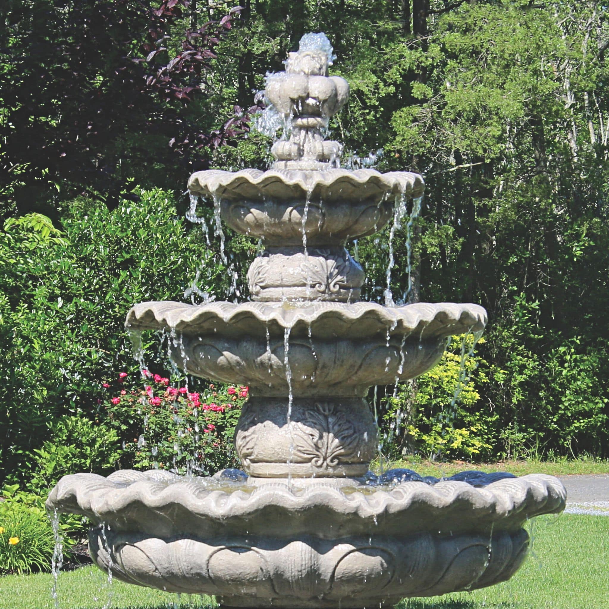 Scallop 3-Tier Concrete Fountain w/Pool - Massarellis #3886