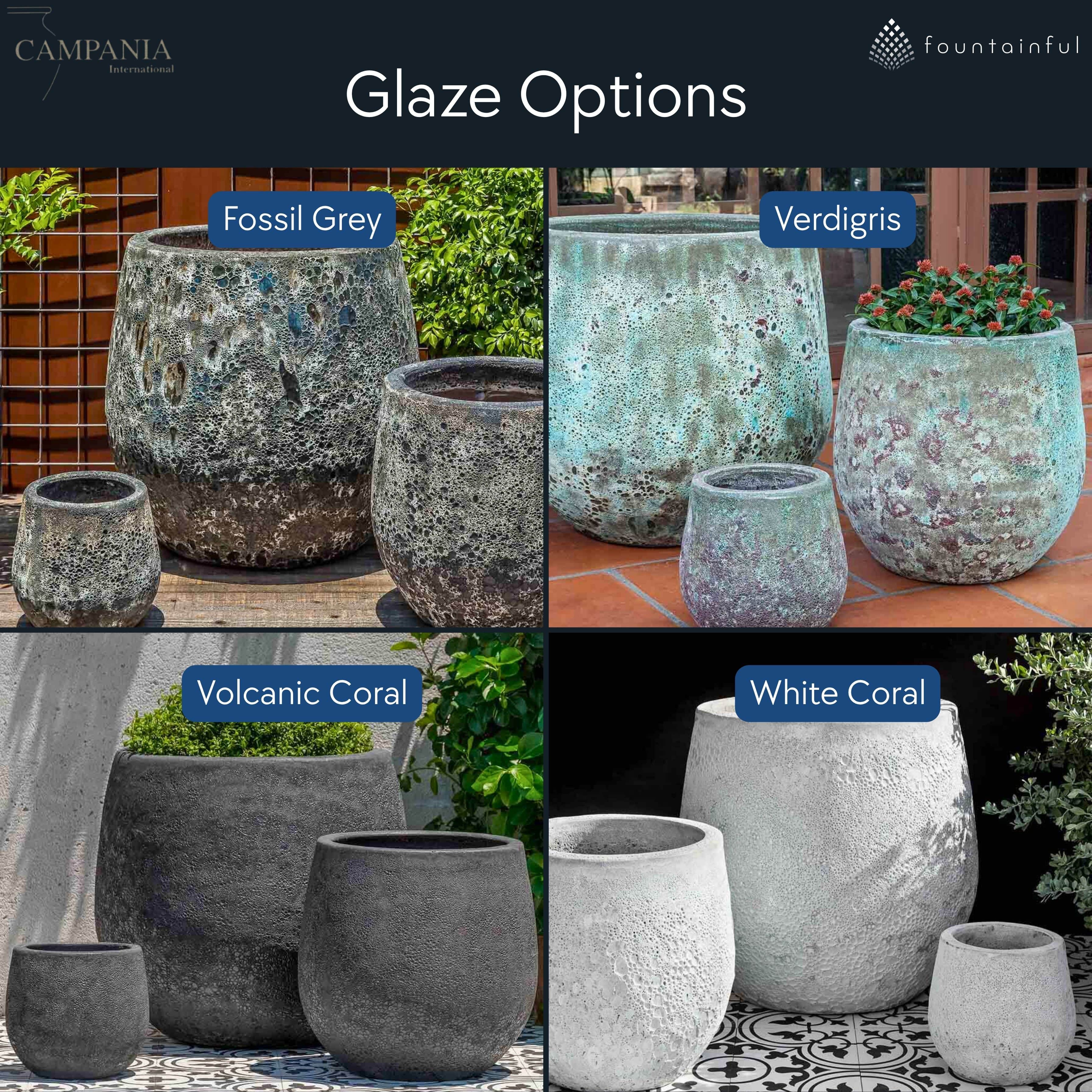 Baleares Set of 3 Glazed Terra Cotta Planters - Campania #6744