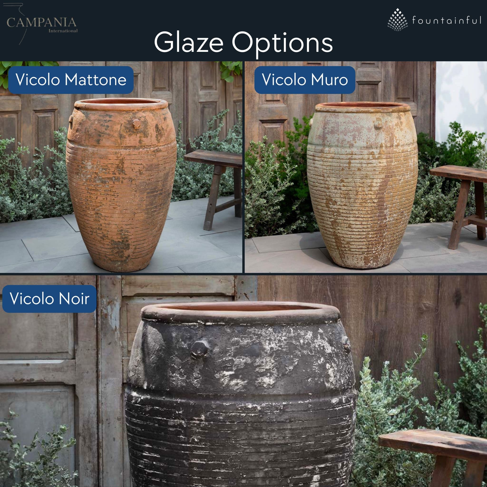 Catania Jar Glazed Terra Cotta Planter - Campania #5038