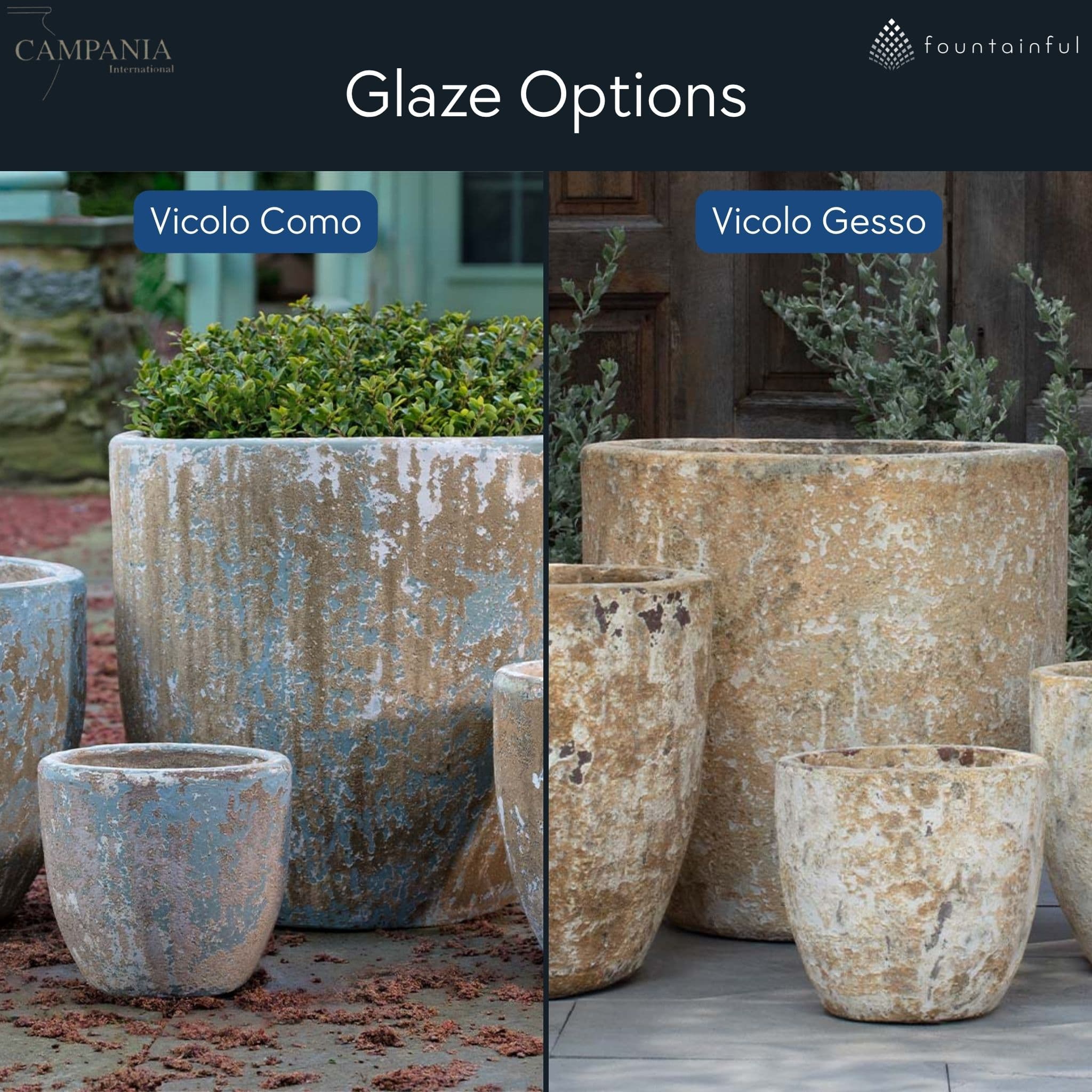 Cordevalle Set of 4 Glazed Terra Cotta Planters - Campania #5021