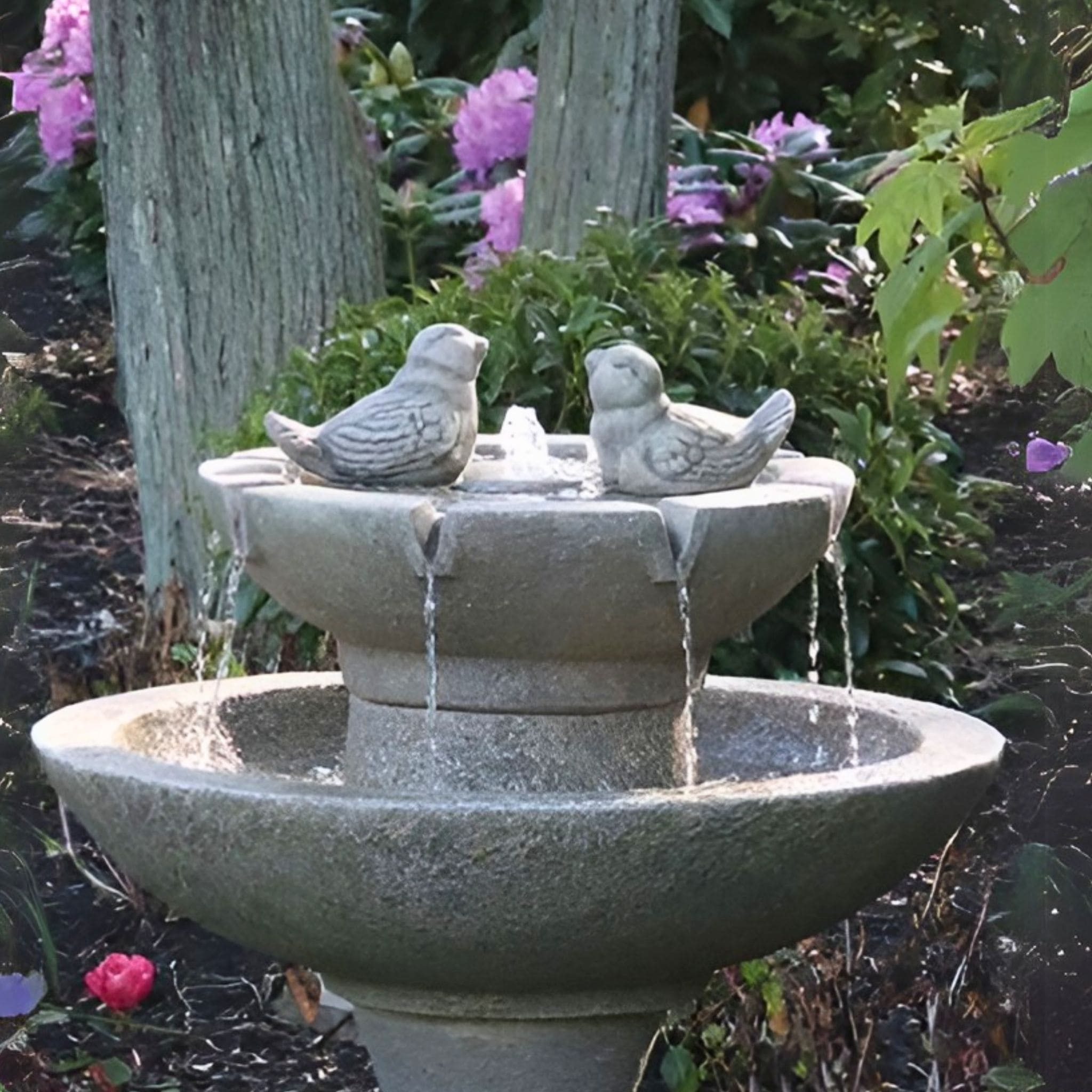 Tranquility Birds Short 2-Tier Fountain w/Lights - Massarellis #3699