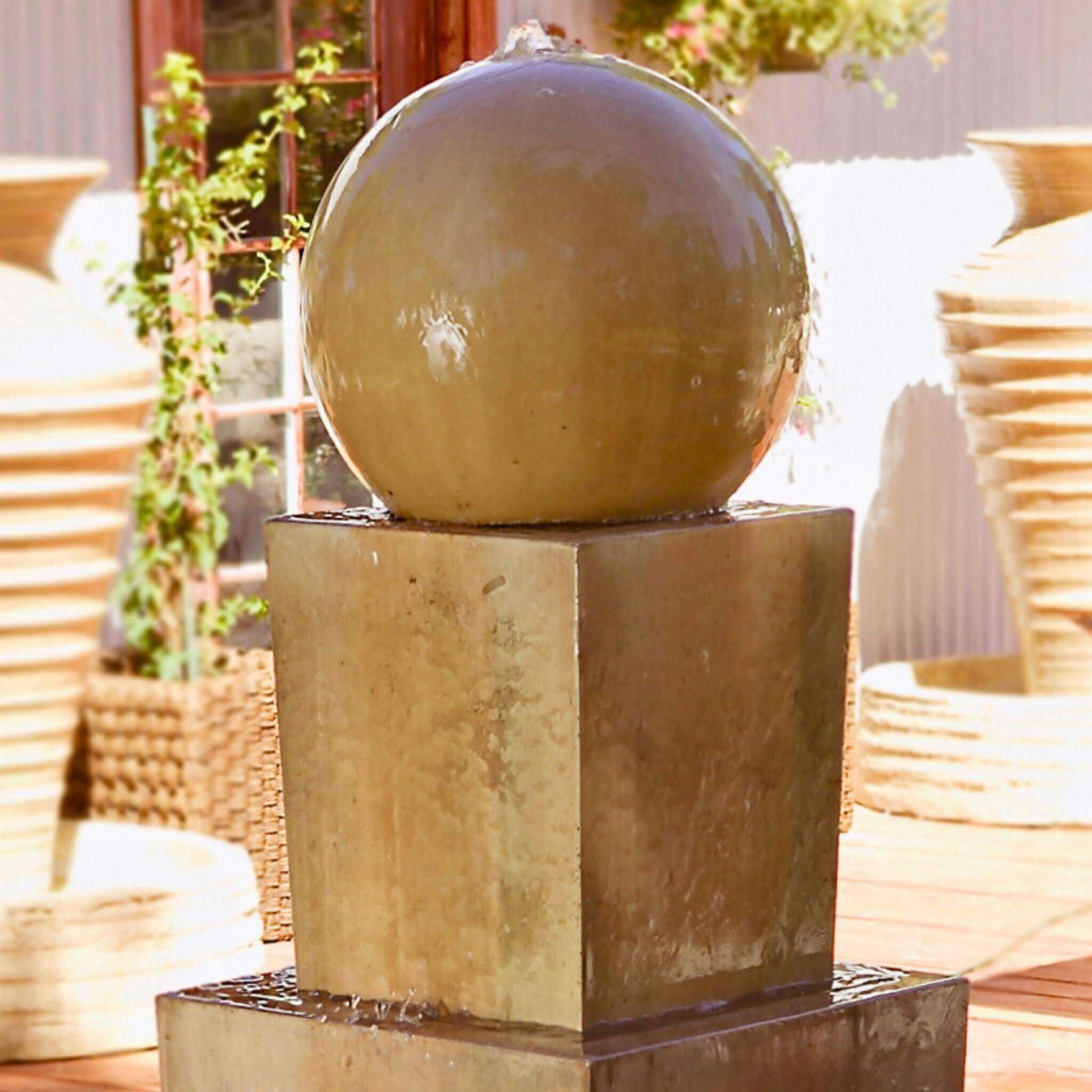 Double Obtuse Pedestal & Ball Concrete Fountain - GIST Fountains