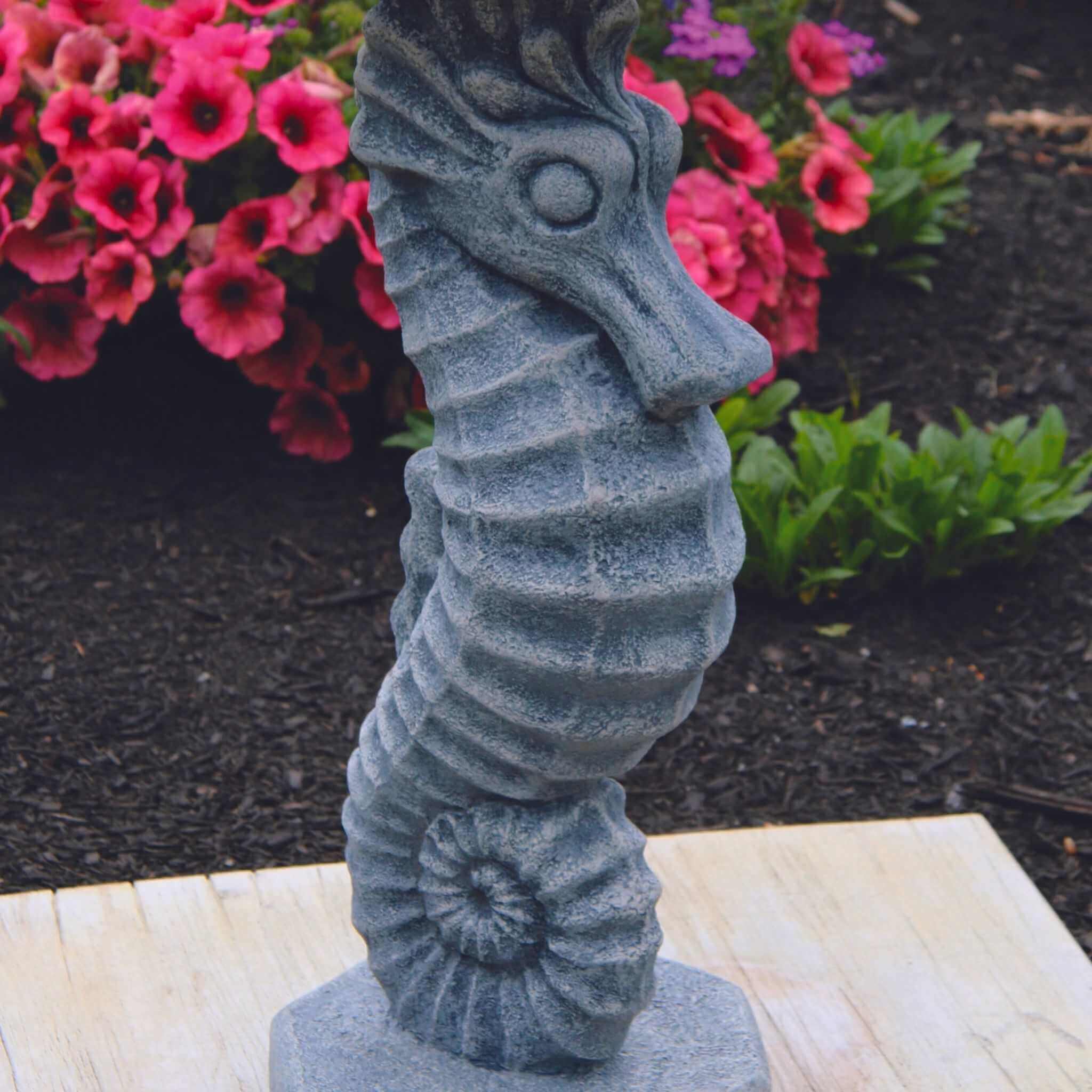 Seahorse Sculpted 1-Piece Concrete Bird Bath - Massarellis #9759