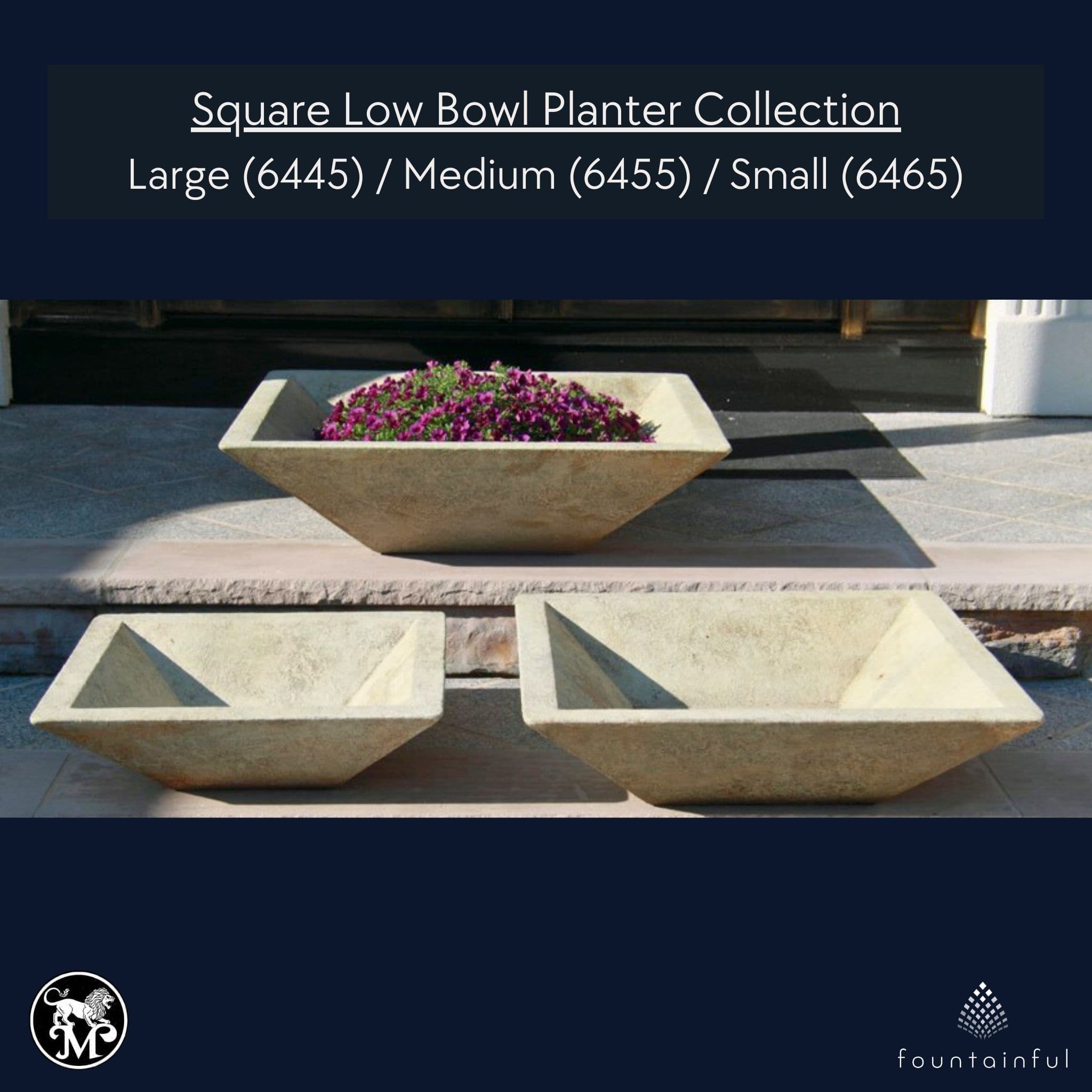 Low Square Bowl Concrete Planters - Massarellis