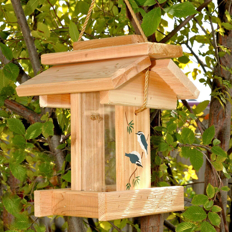 Stenciled Hanging Bird Feeder - Cedar Wood | Winter Woodworks