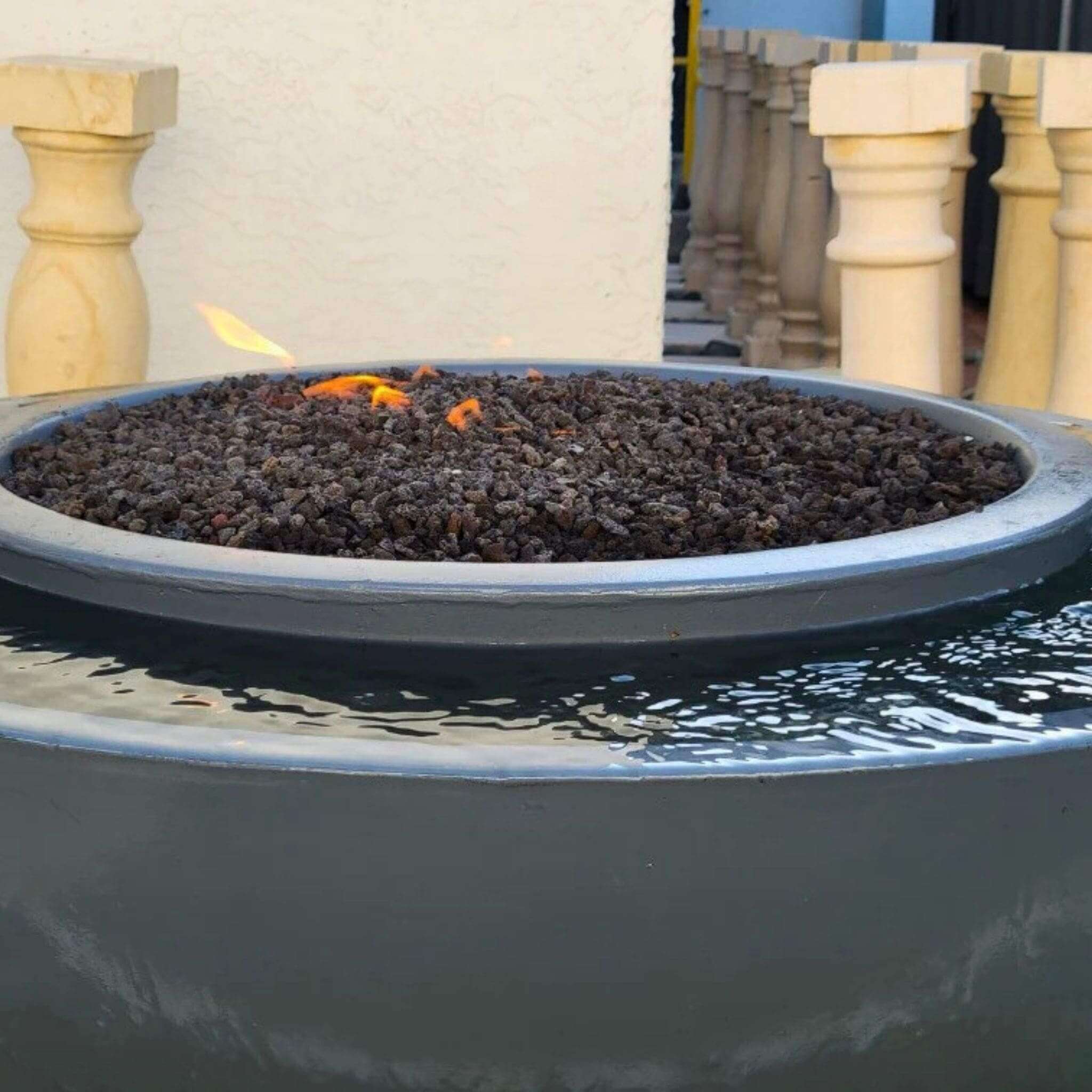 360° Fire & Water Bowl Concrete Fountain - Travertine & More