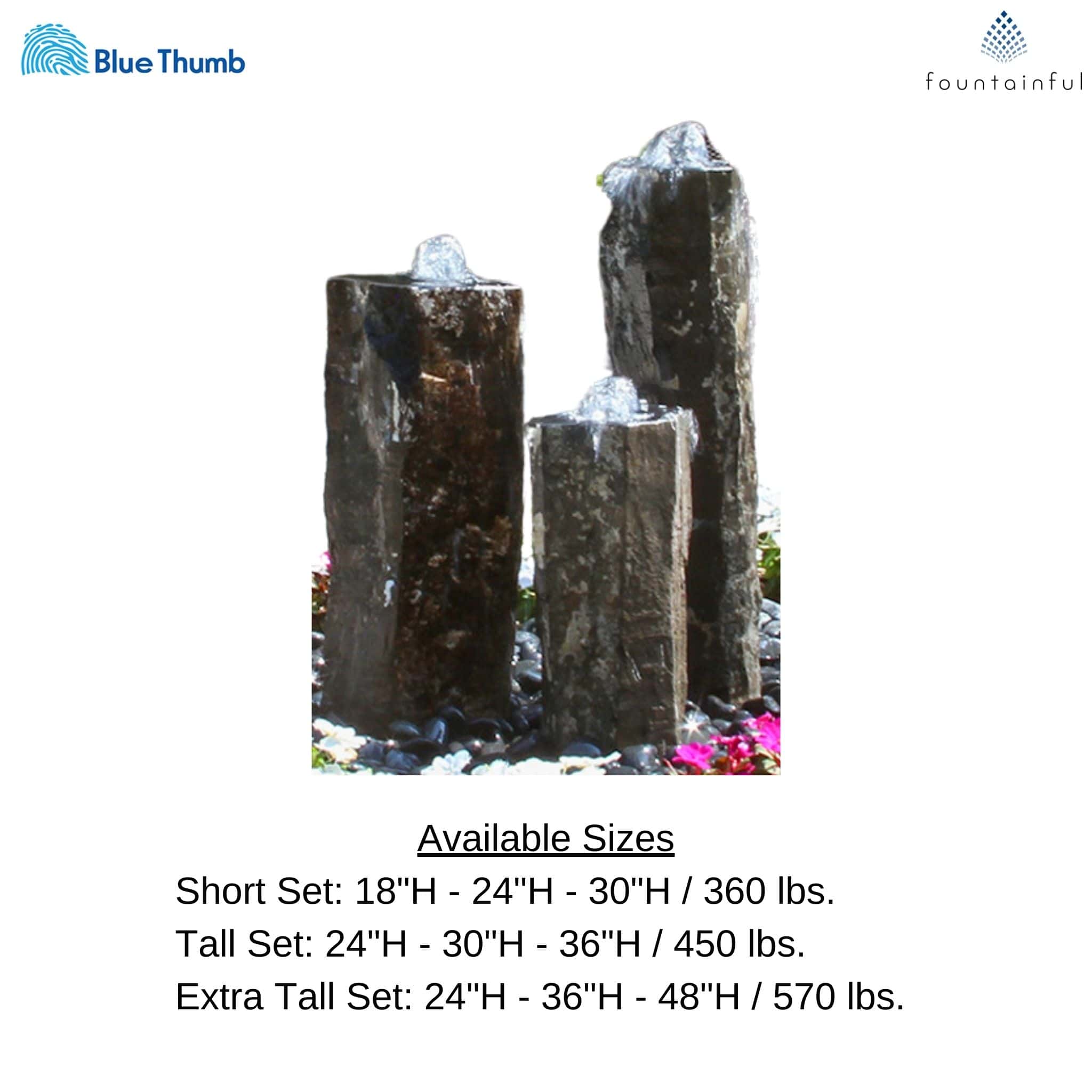 Triple Hollowed-Out Basalt Fountain - Complete Kit- Blue Thumb