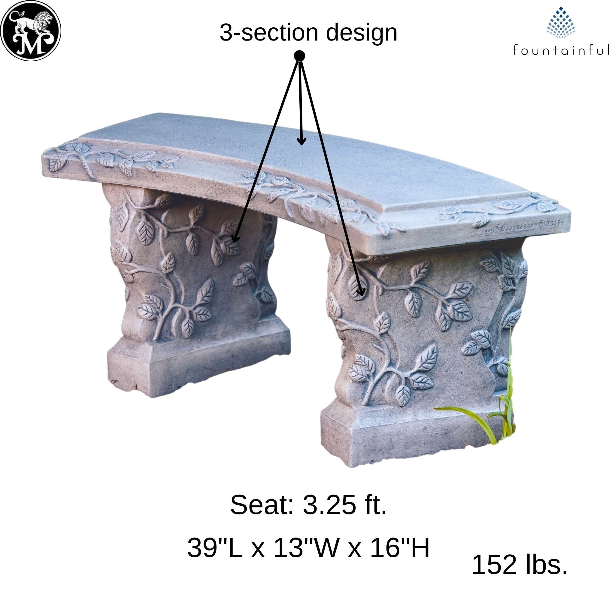 Vine Curved Concrete Garden Bench - Massarellis #4612