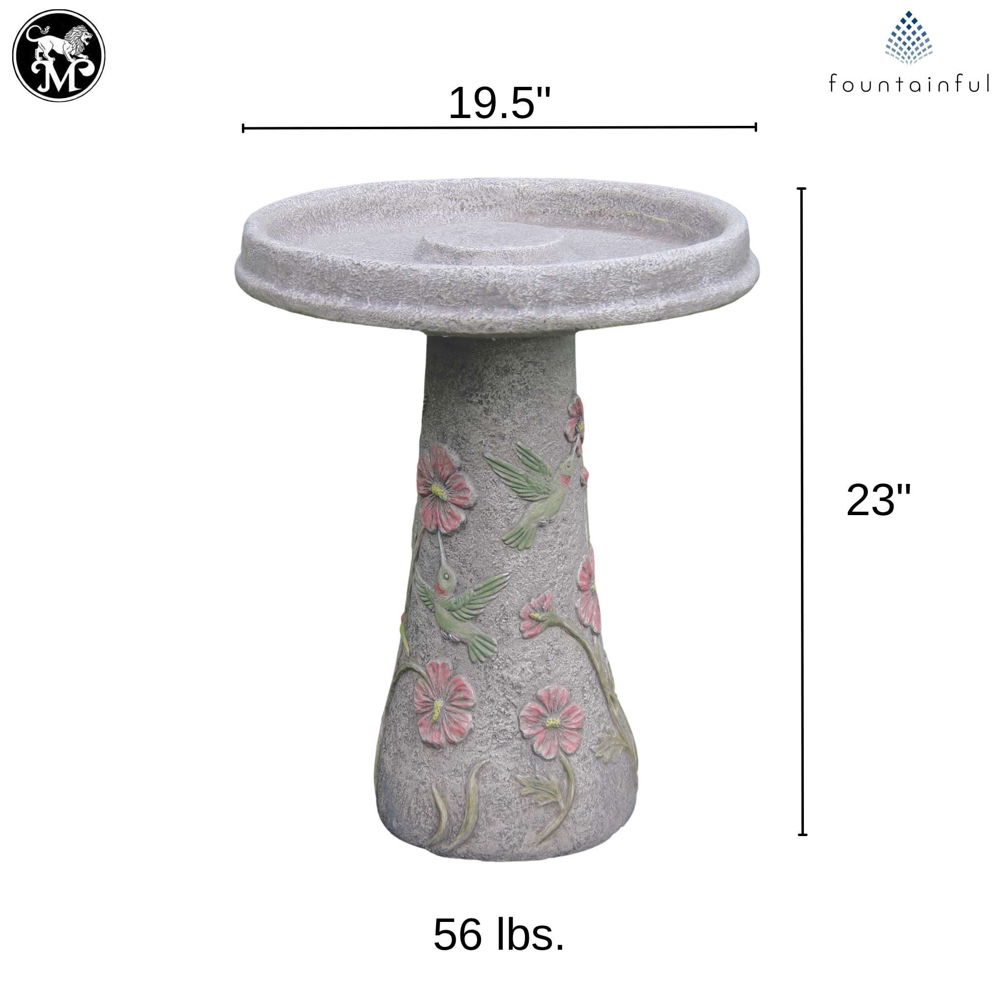 Hummingbird & Flowers Concrete Bird Bath - Massarellis #9757