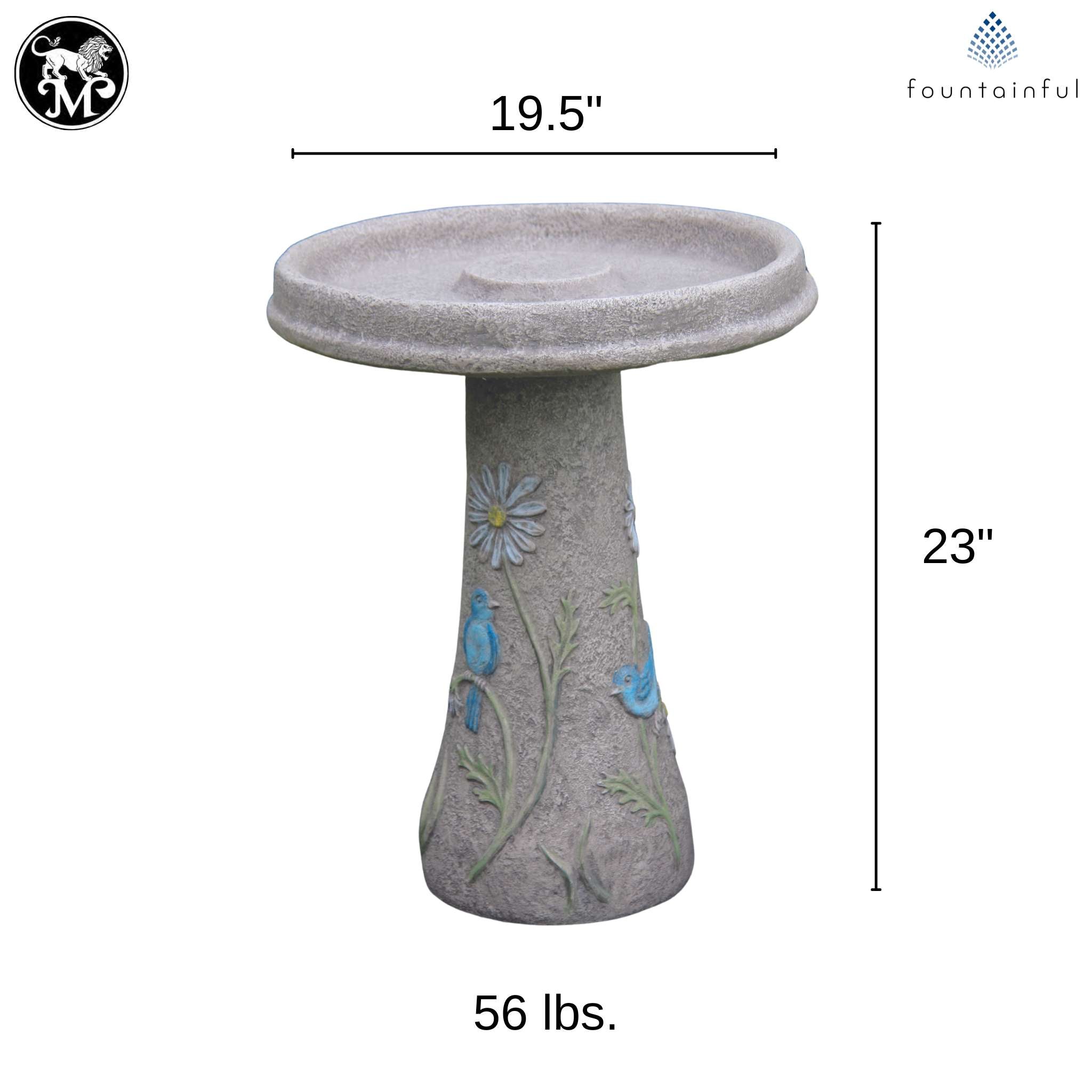Bluebird & Flowers Concrete Bird Bath - Massarellis #9761