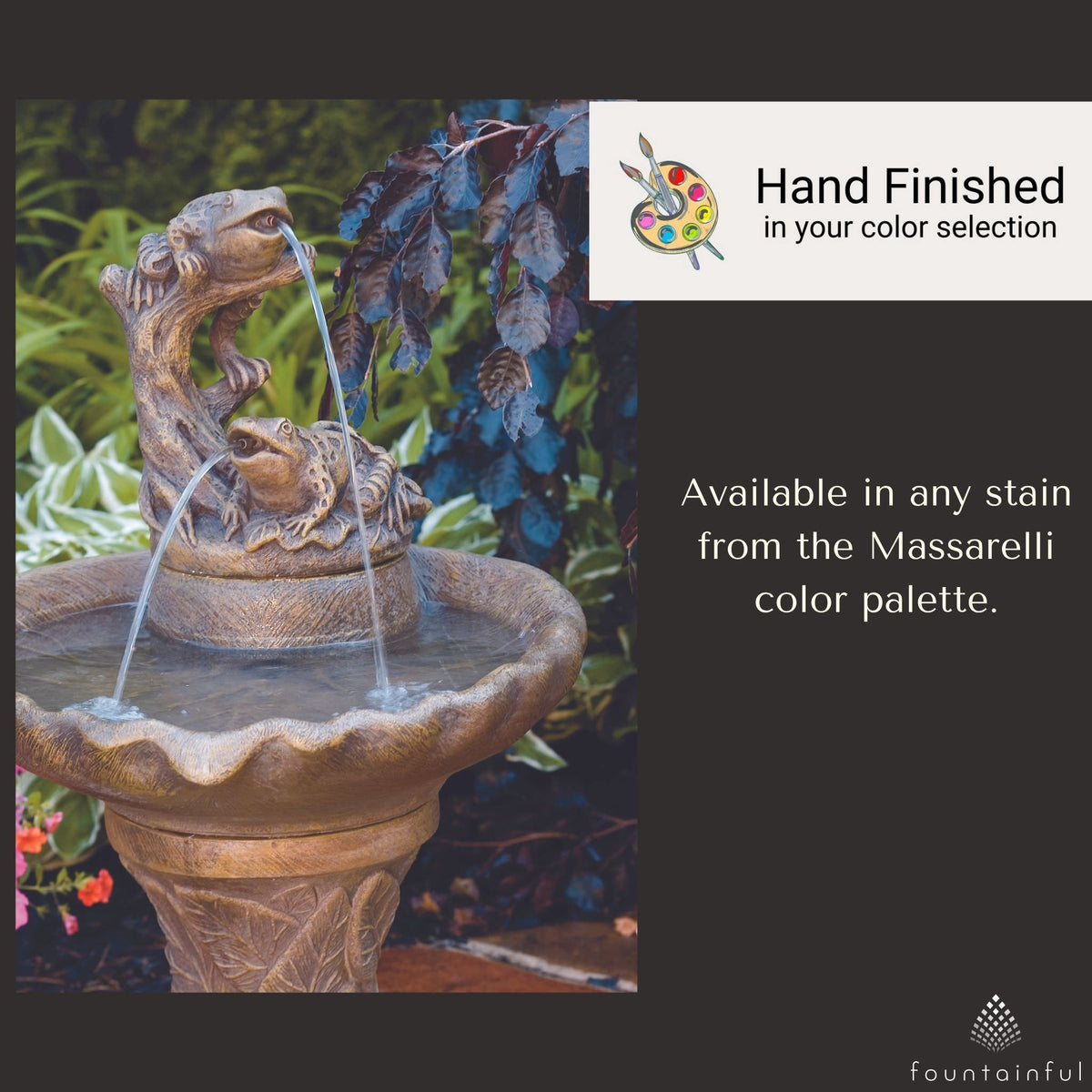 Leaf & Frog Spitter Style Concrete Fountain - Massarellis #3390