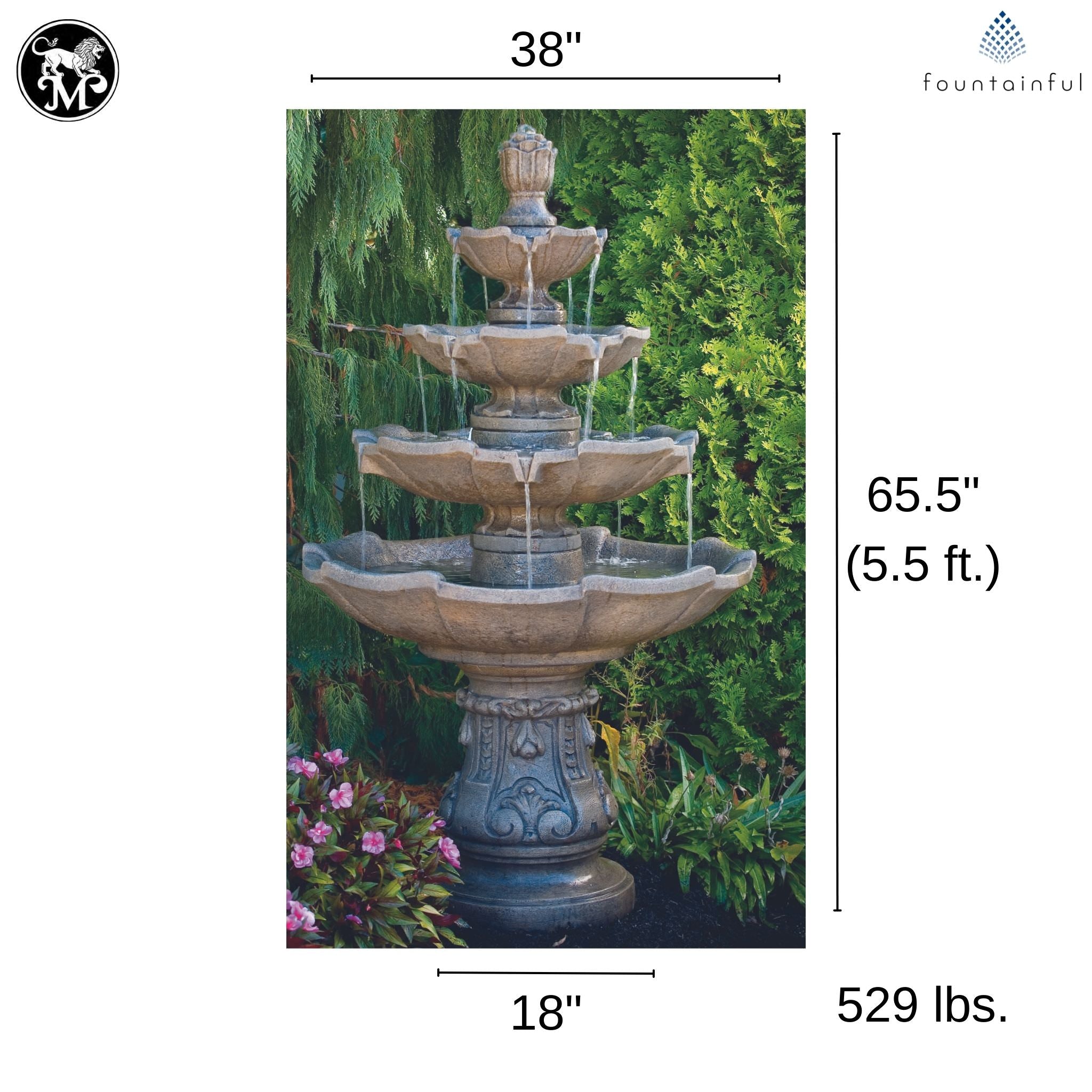 Classic 4-Tier Concrete Fountain - Massarellis #3574