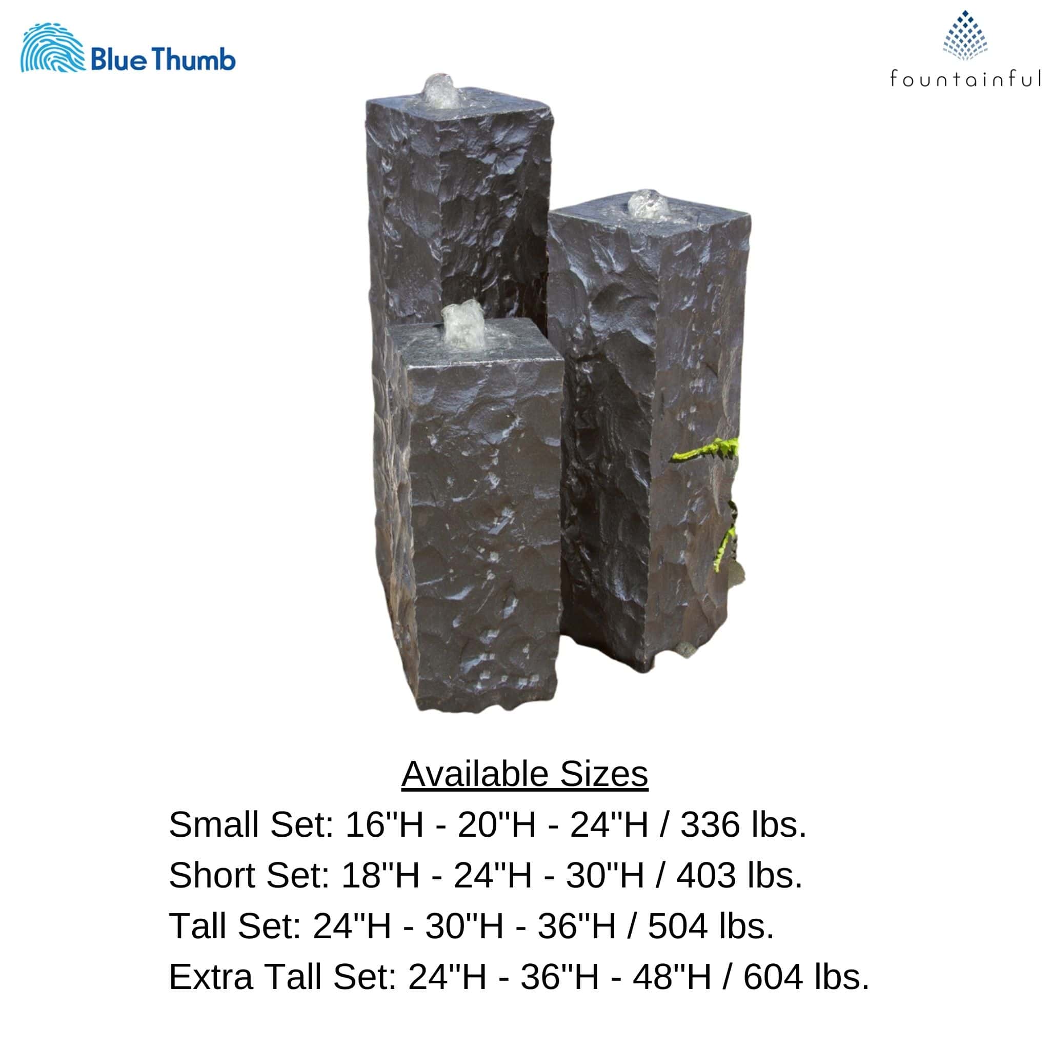 Triple Chiseled Black Basalt Fountain - Complete Kit- Blue Thumb