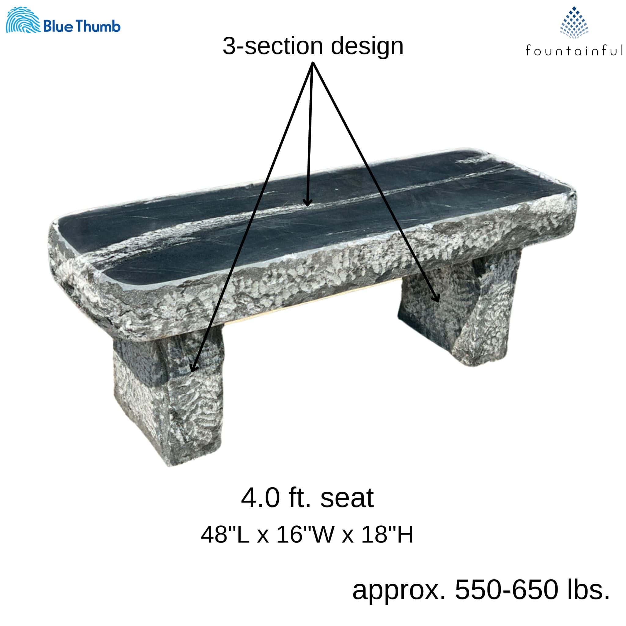 Mountain Wave Granite Garden Bench - 48" - Blue Thumb