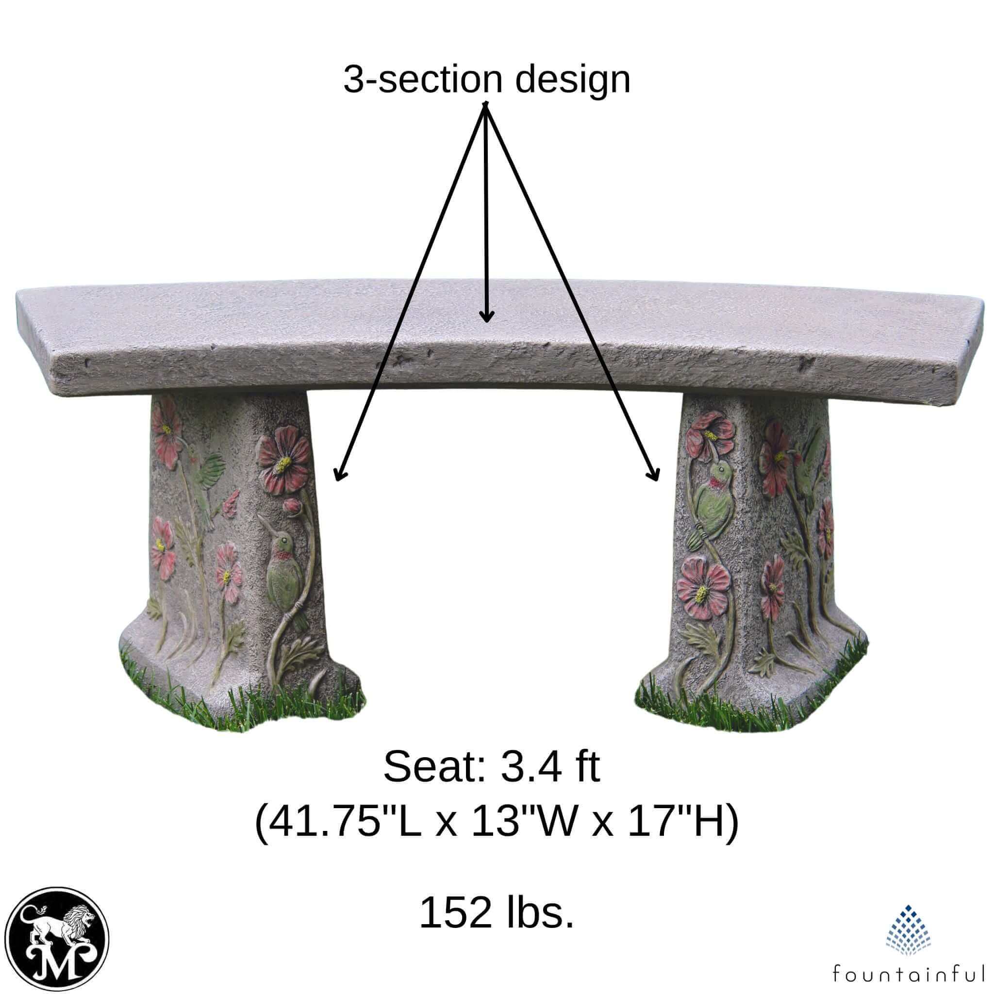 Hummingbird Concrete Garden Bench - Massarellis #4165