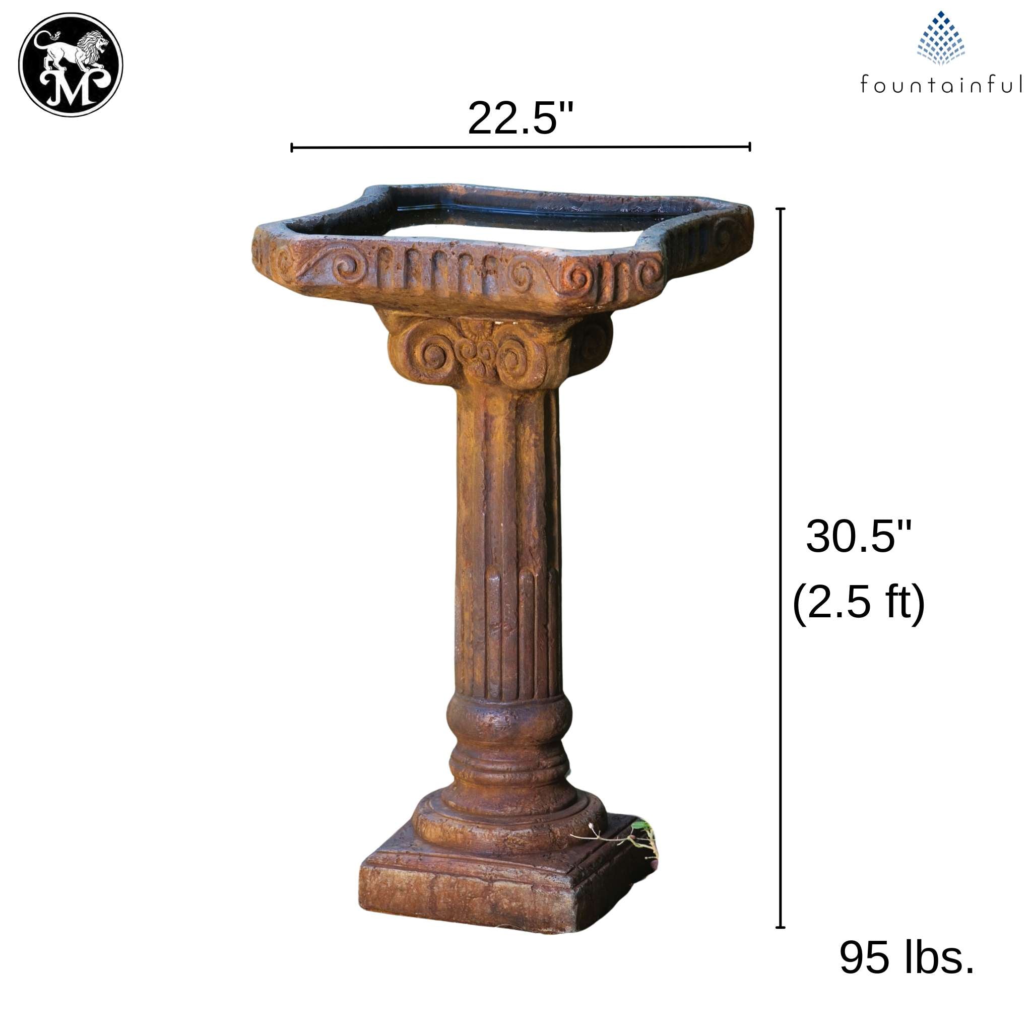 Fluted 1-Piece Concrete Bird Bath - Massarellis #9730