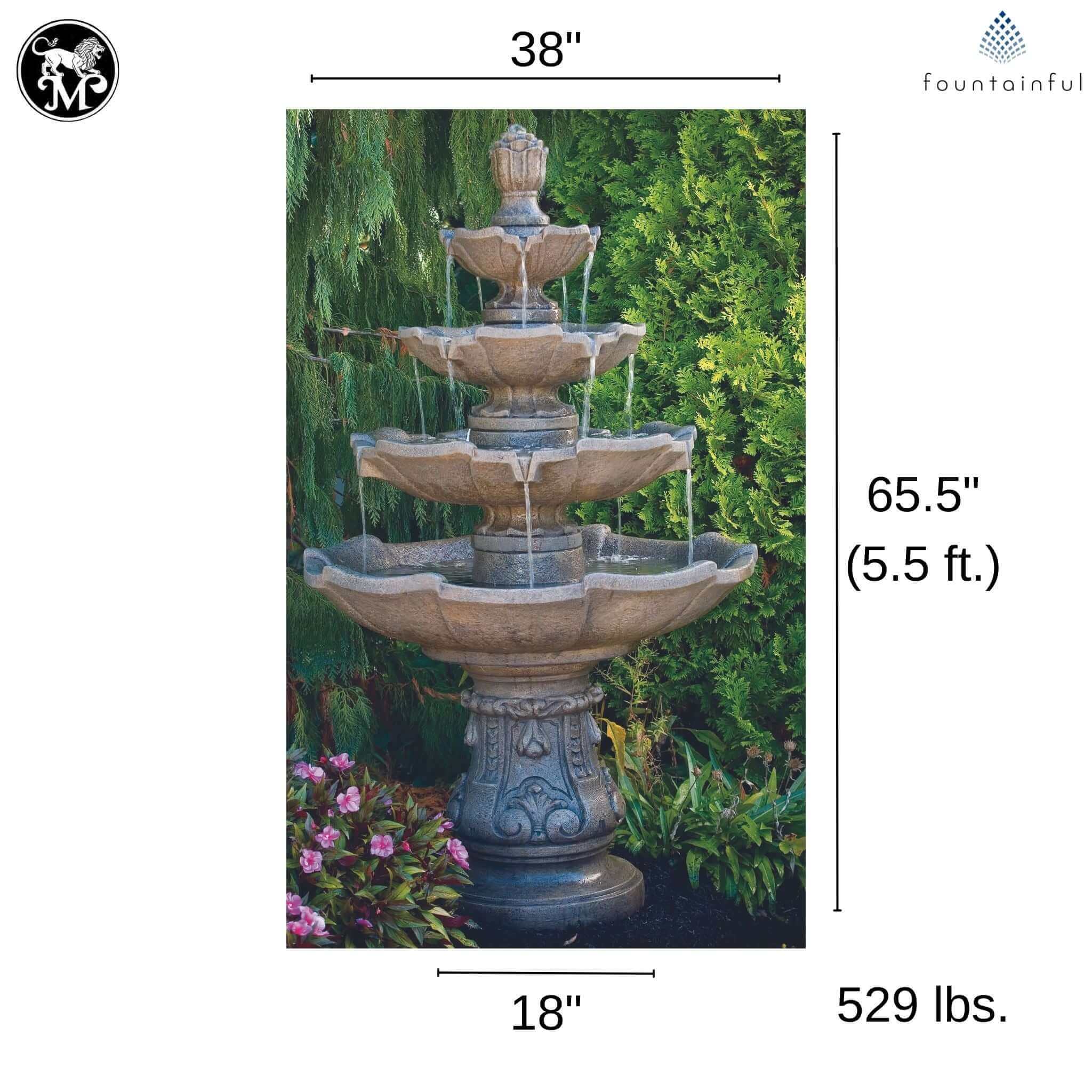 Classic 4-Tier Concrete Fountain - Massarellis #3574