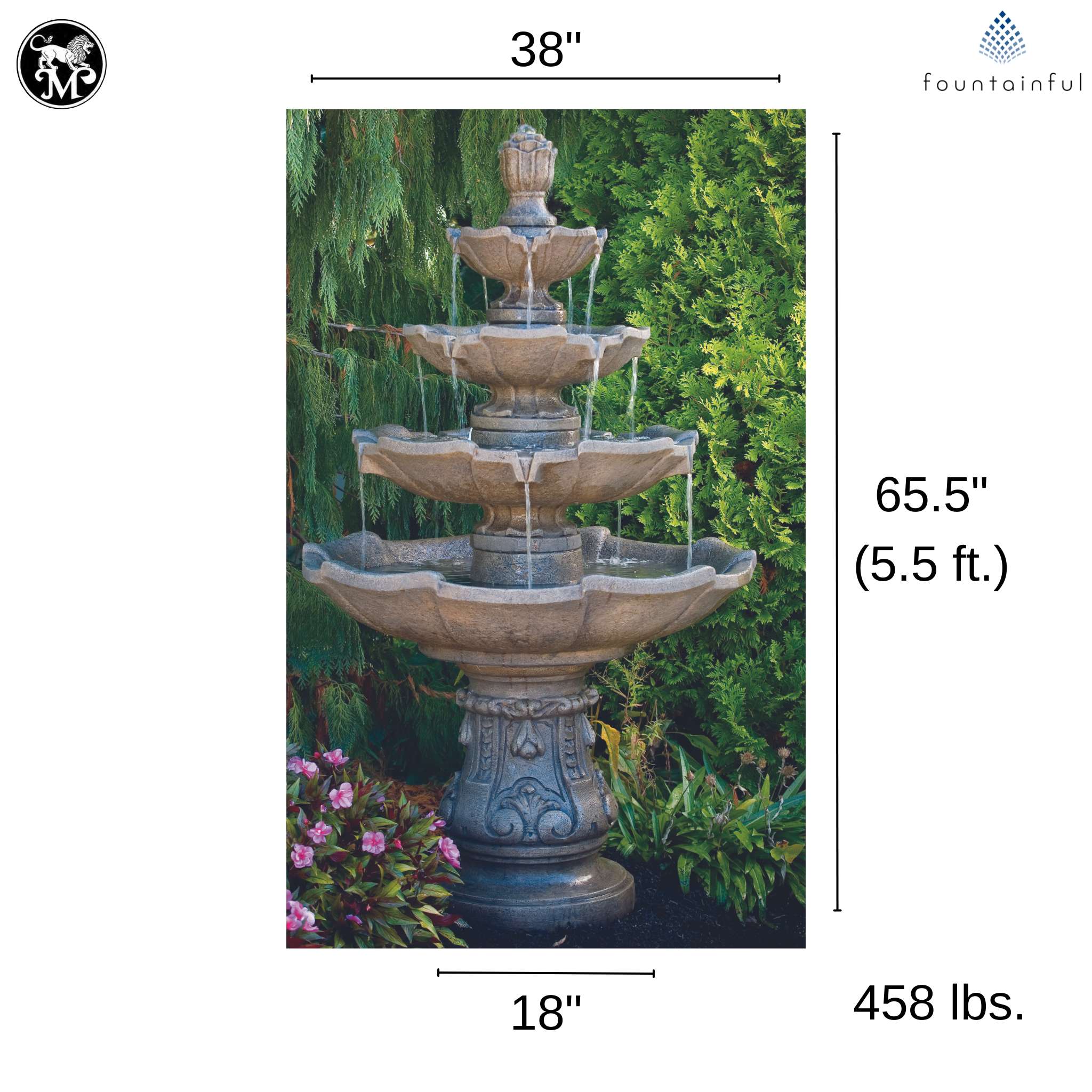 Classic 4-Tier Concrete Fountain - Massarellis #3574