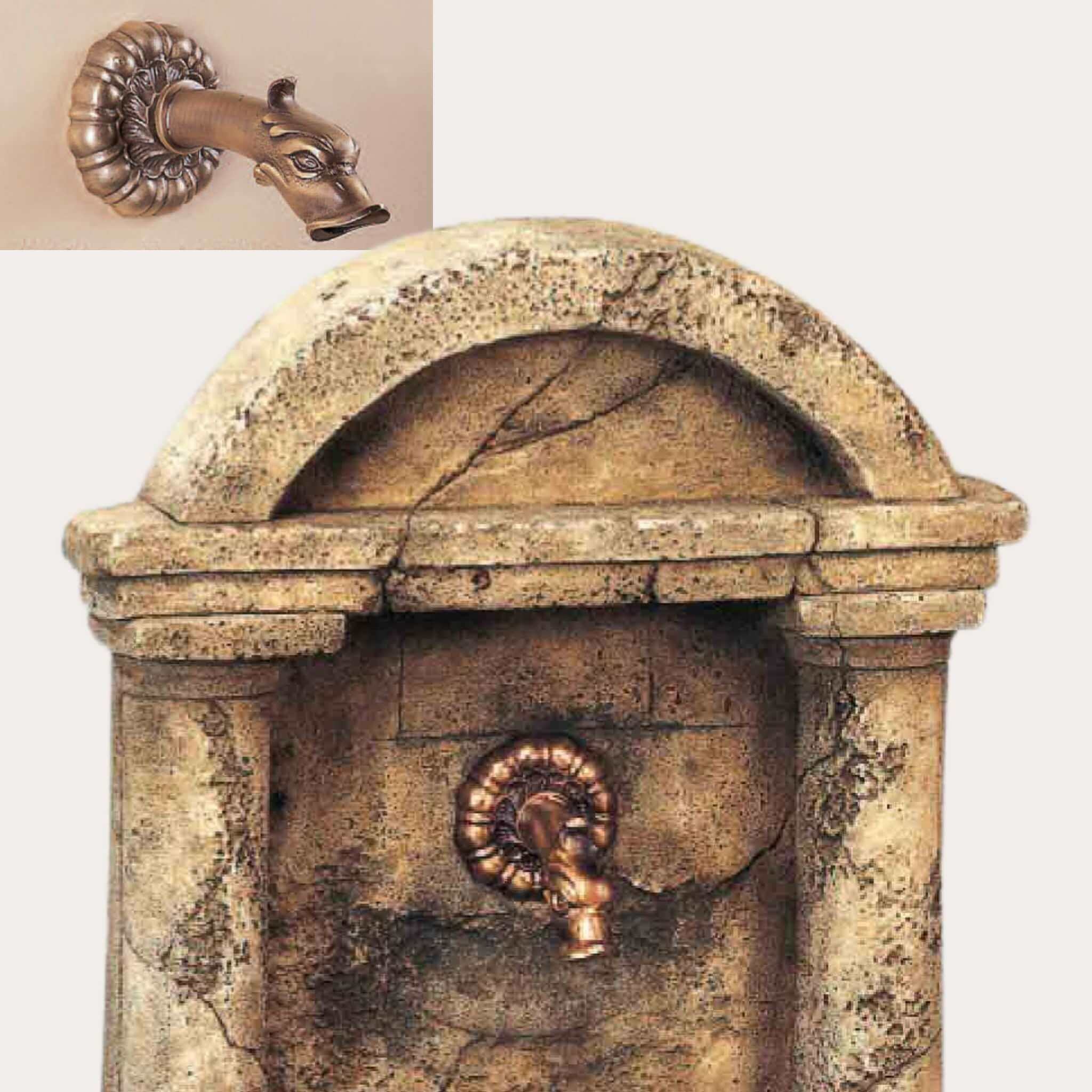 Foro Romano Concrete Wall Fountain w/Planter & Bronze Spout - Thumbnail 3