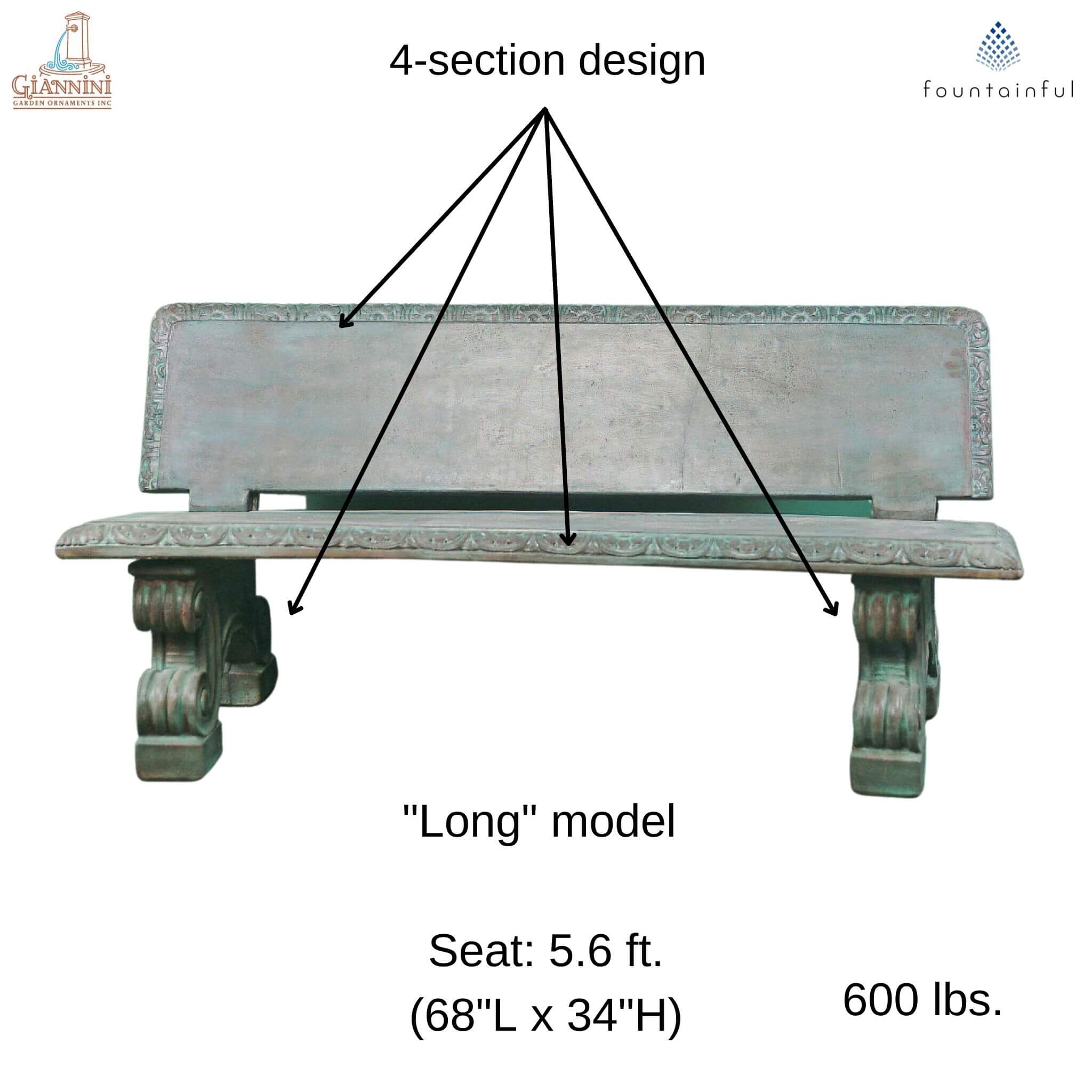 Italian Concrete Garden Bench - Giannini #510 / #510L