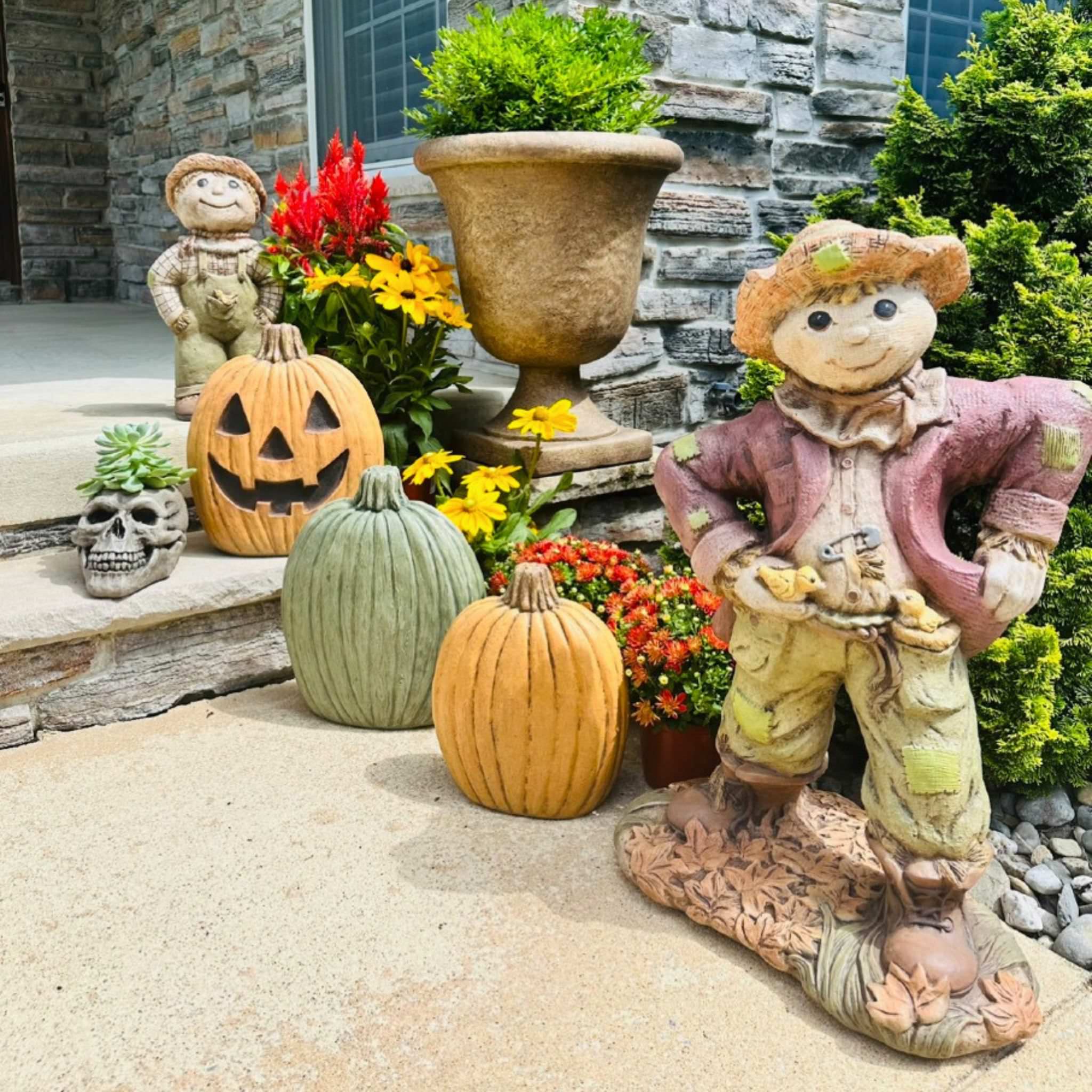 Tall Scarecrow Concrete Garden Statue - Massarellis #4219