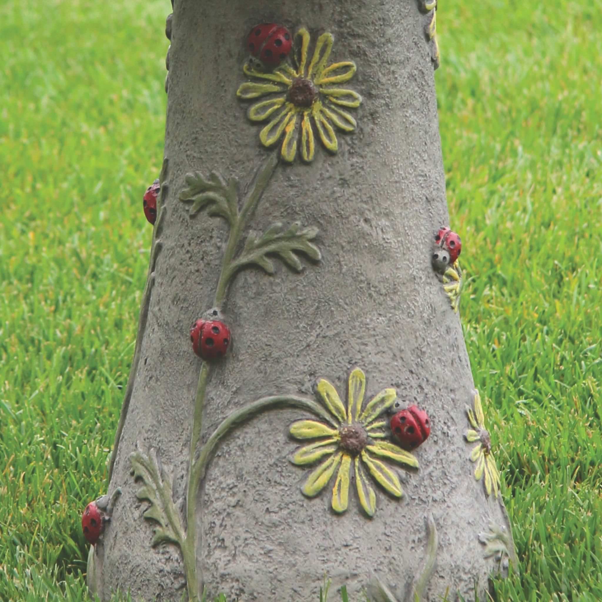 Ladybug & Flowers Concrete Bird Bath - Massarellis #9777