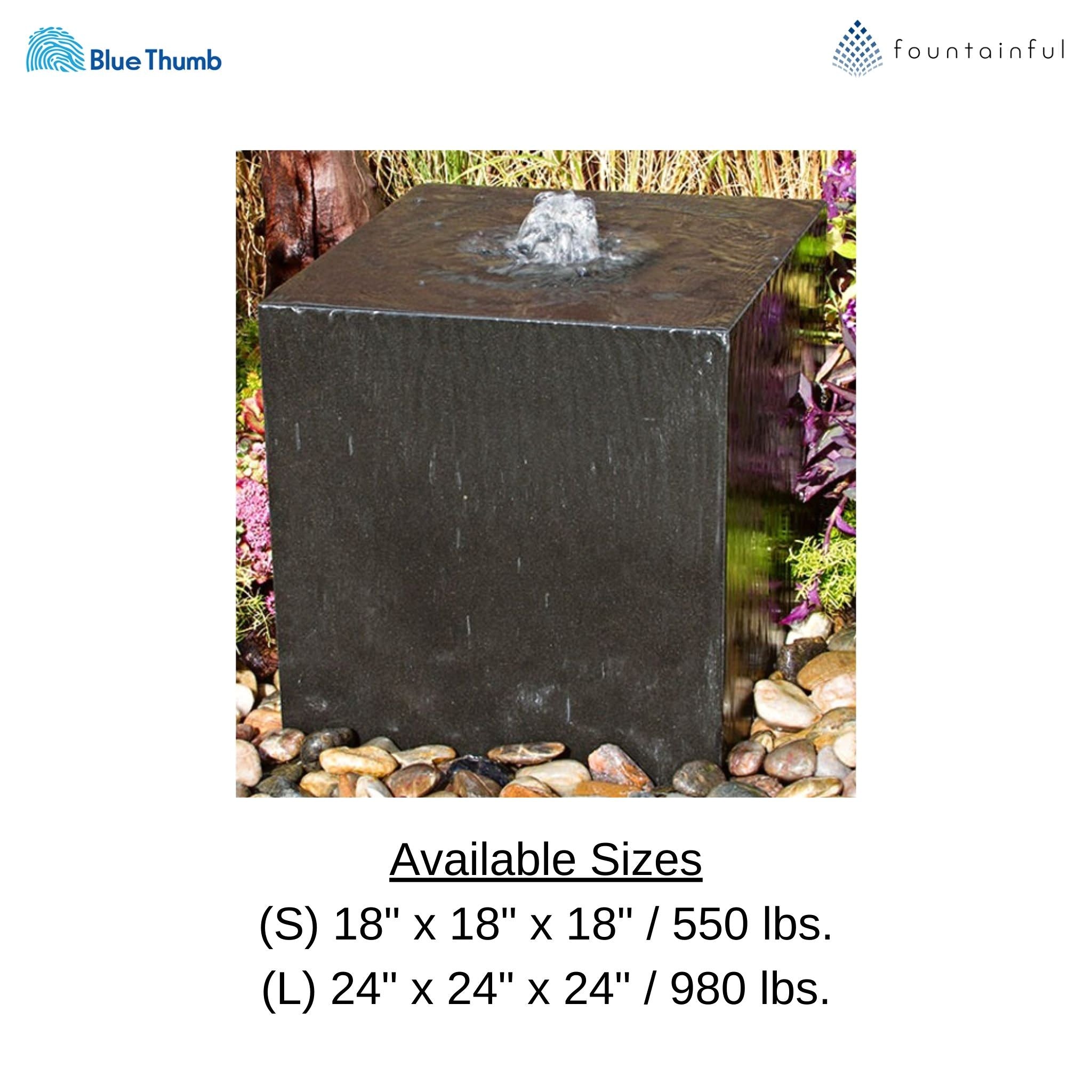 Black Basalt Cube "Heiho" Fountain - Complete Kit - Blue Thumb