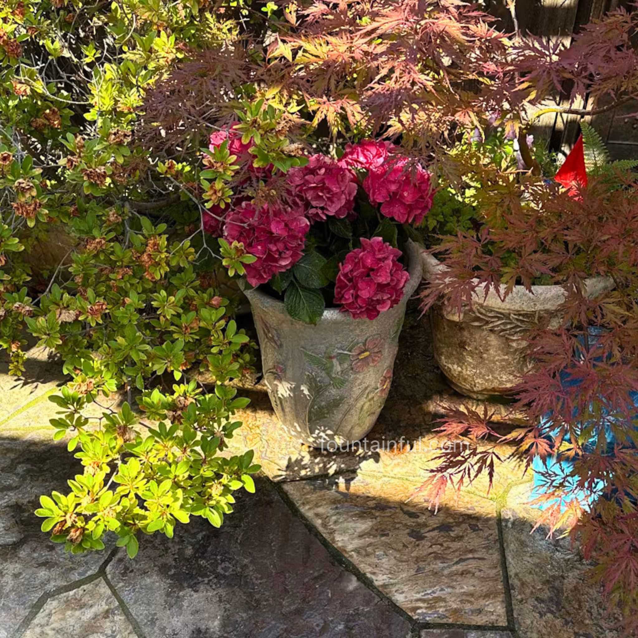 Hummingbird & Flowers Concrete Planter - Massarellis #6103