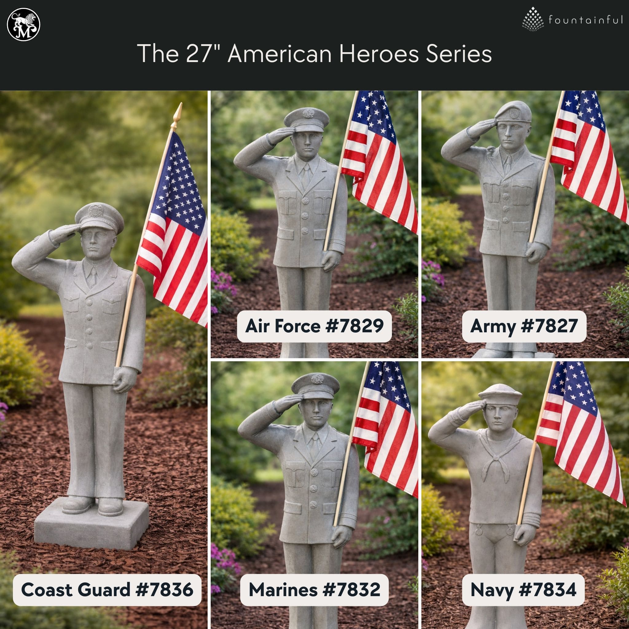 U.S. Military Short Armed Forces Concrete Statues - Massarellis