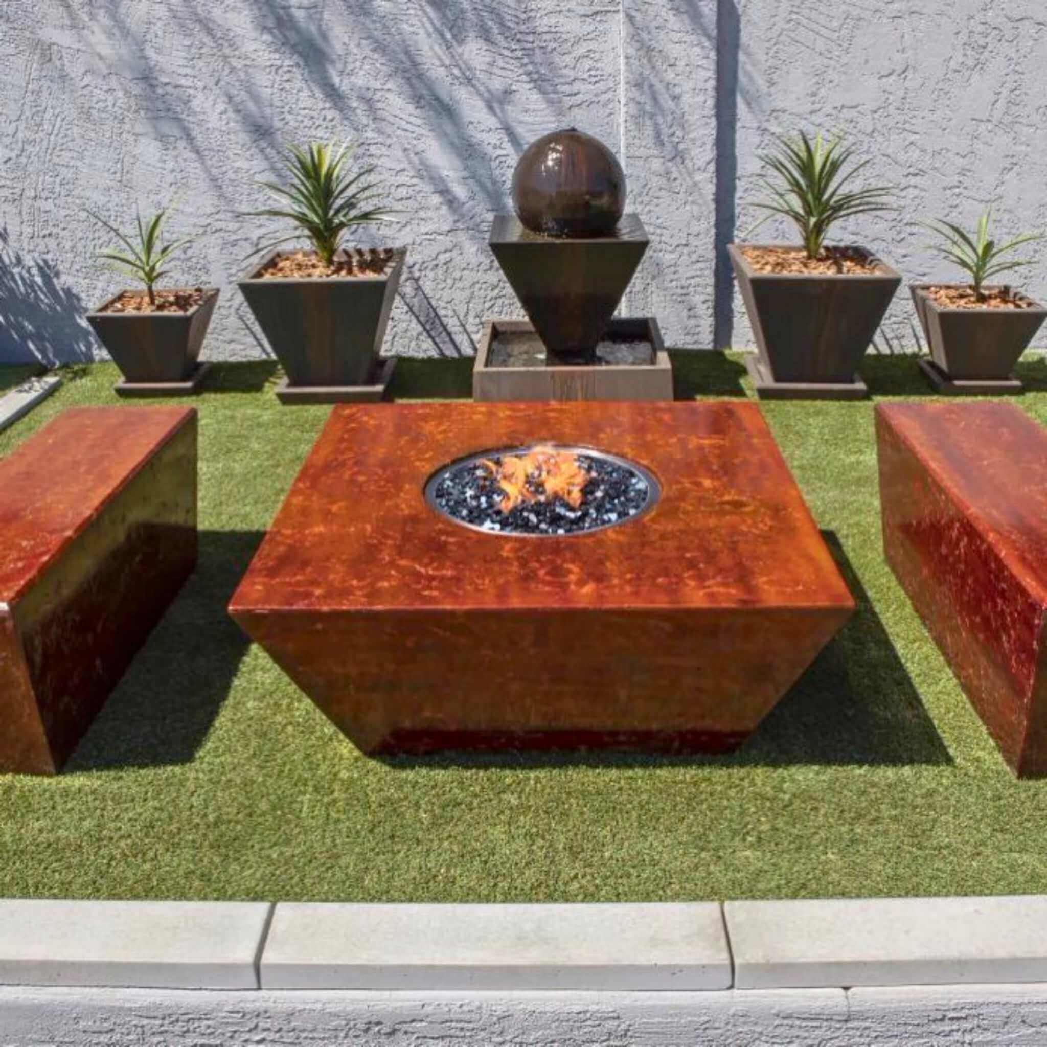 Square Oblique Concrete Gas Fire Table - Phoenix Design Cast