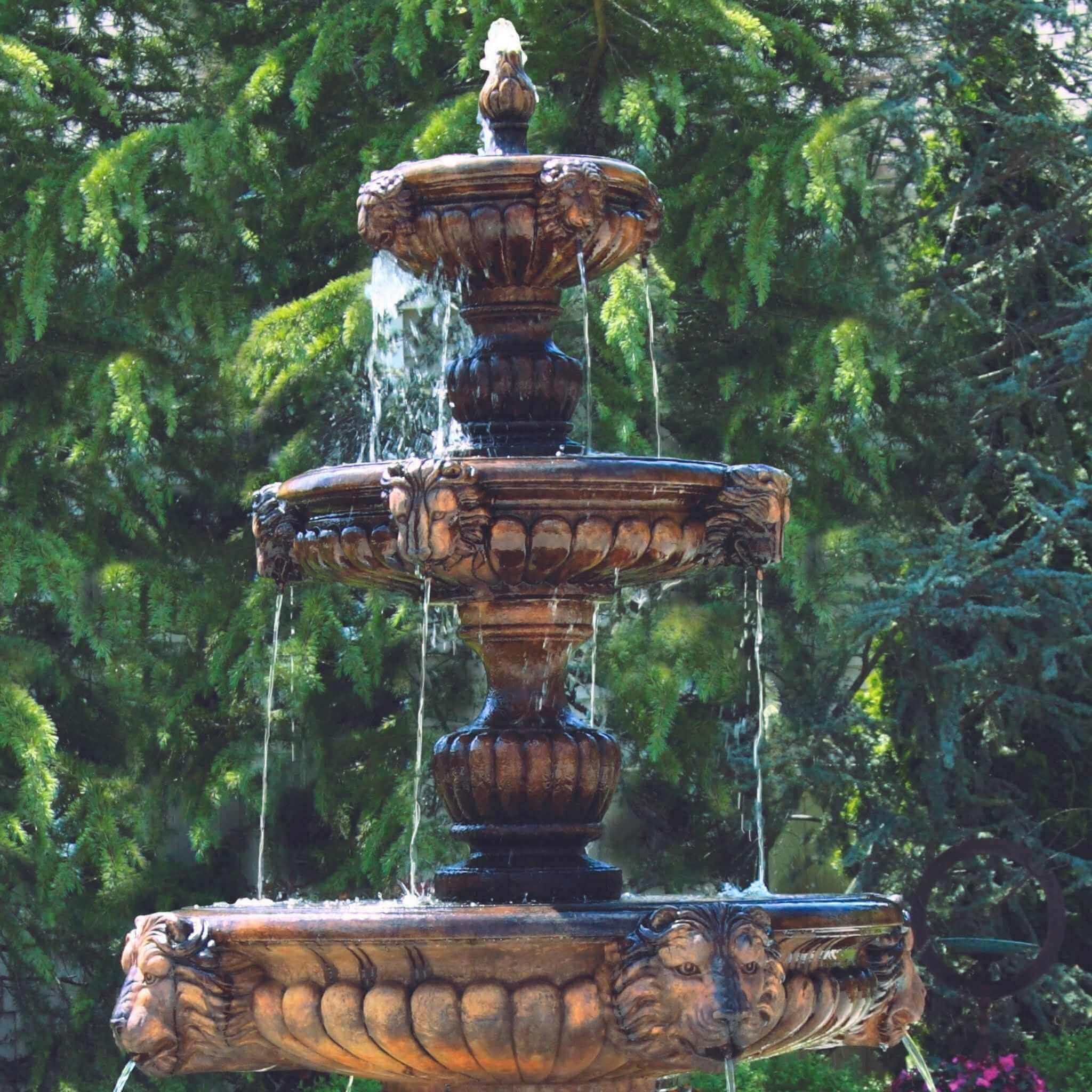 Grandessa Lion Head 3-Tier Concrete Fountain - Thumbnail 3