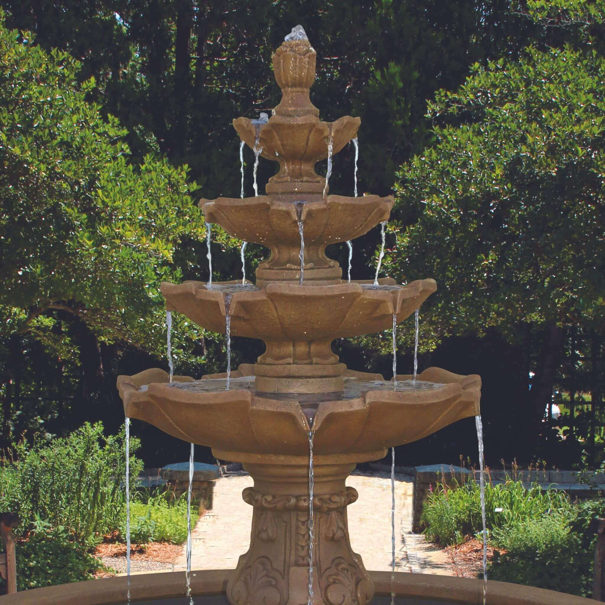 Classic 4-Tier Concrete Fountain w/Pool - Massarellis #3746