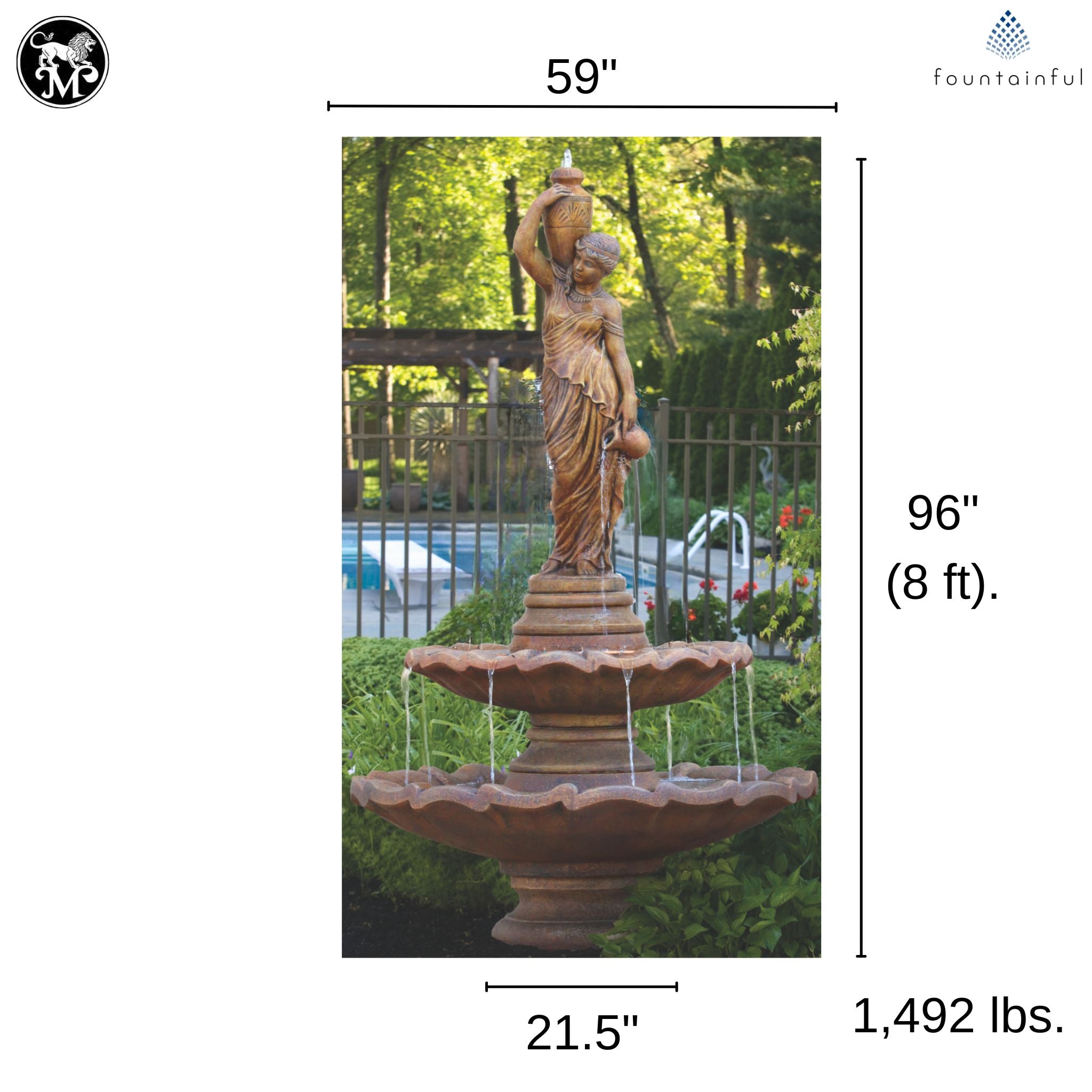 Large Grecian Lady 2-Tier Fountain - Massarellis #3440